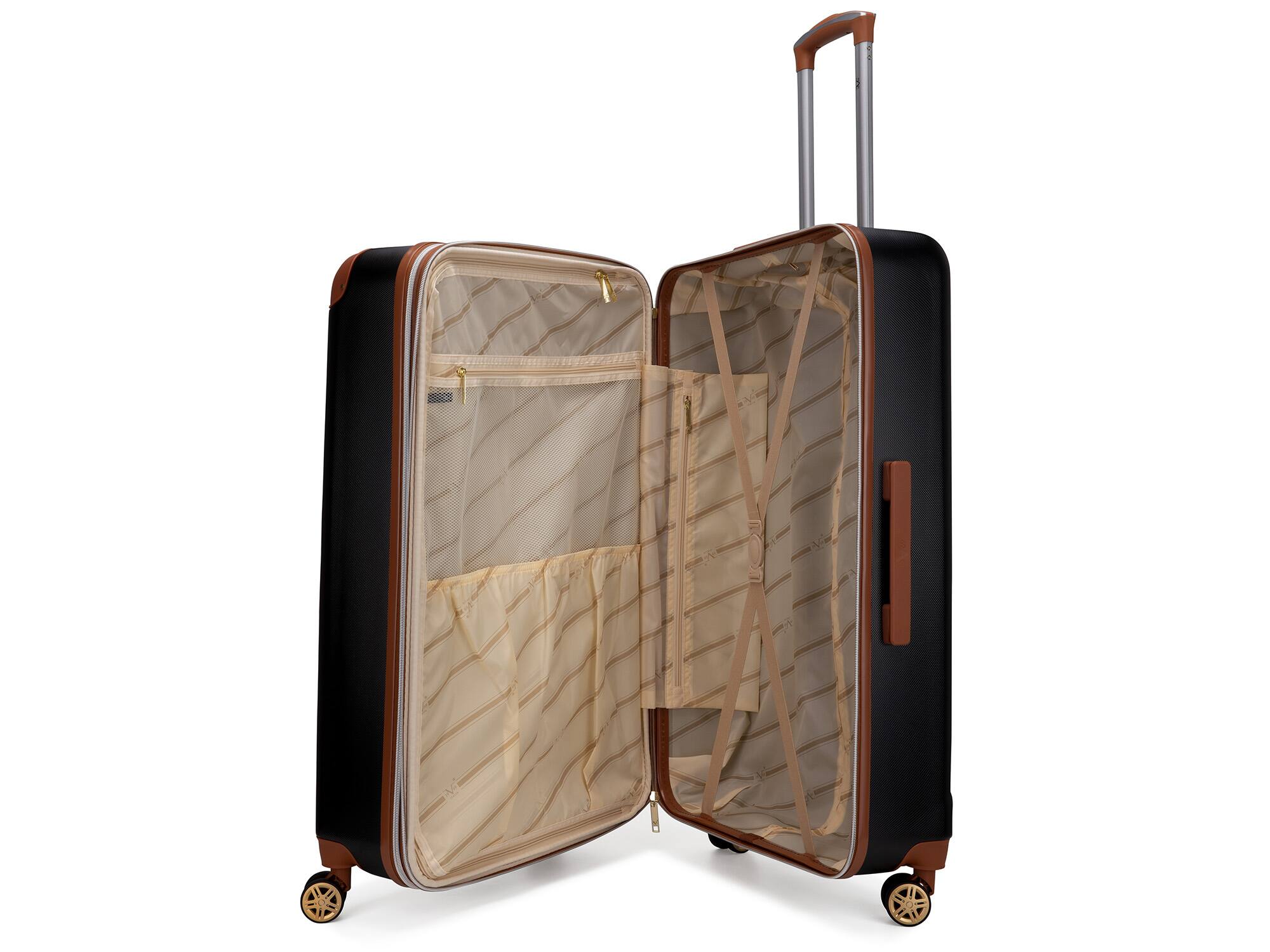 Left. 19v69 ITALIA - 19V69 ITALIA Vintage 3 Piece Expandable Retro Spinner Luggage Set - Black - Black.