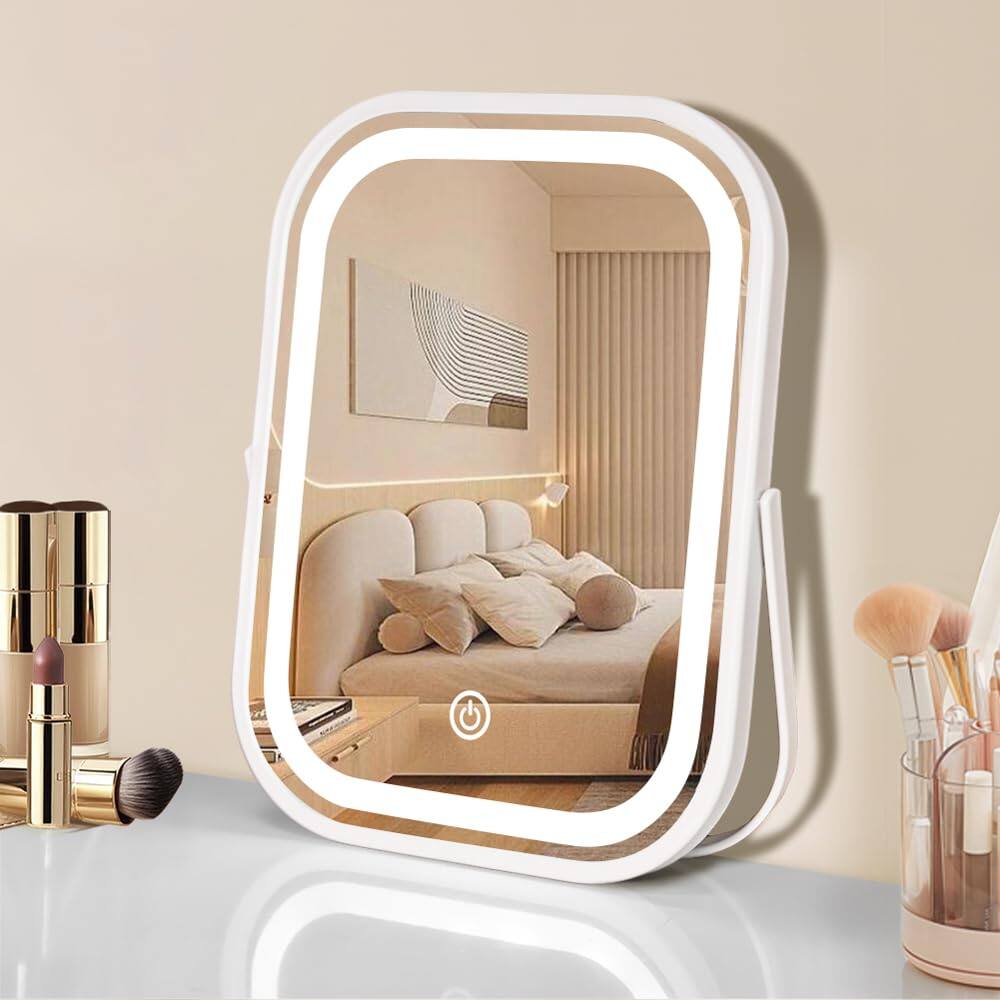 Alt View 2. Stylel Star - Travel Makeup Mirror With Lights Portable Small Beauty Led Vanity 1200mah Dimmable Touch Screen Tabletop Folding Compact.