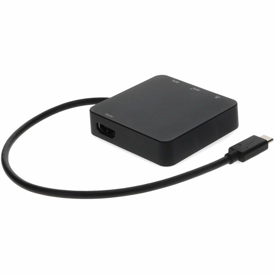 Alt View 2. AddOn - AddOn 8in USB C Male to USB C 3.1, HDMI 4K, USB A 3.1 Gen 2, and RJ-45 Female Black Hub - This is a 8in USB-C Male to.