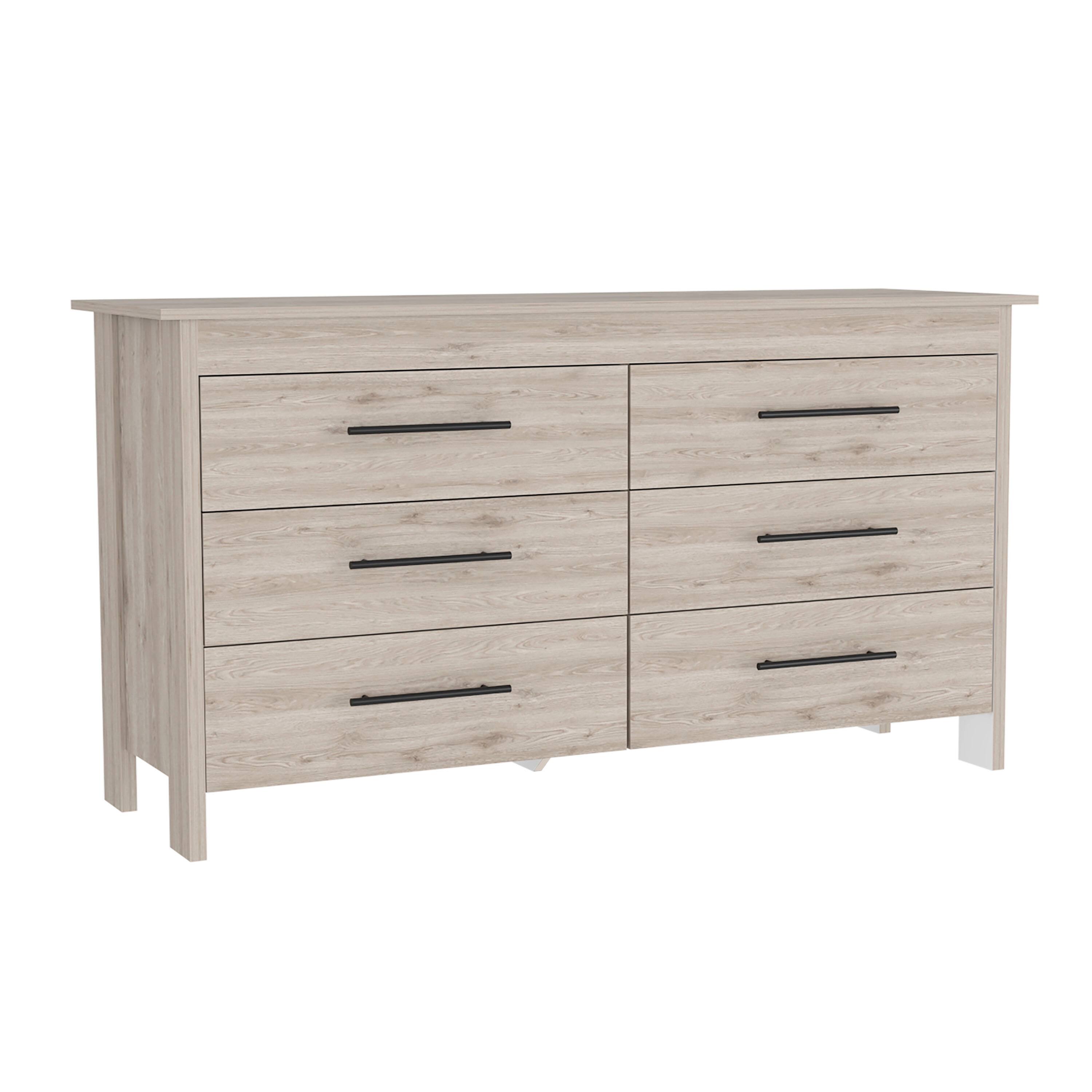 Left. TuHome - Hms 6 Drawer Double Dresser, Four Legs, Superior Top, Six Drawers - Light Gray.