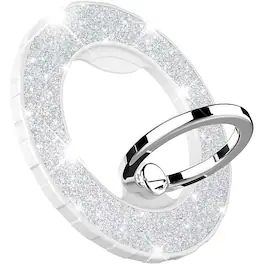 PARKER SLATER - MagSafe Magnetic Phone Ring Holder with Glitter Grip & Adjustable Kickstand – Silver - Glitter Silver