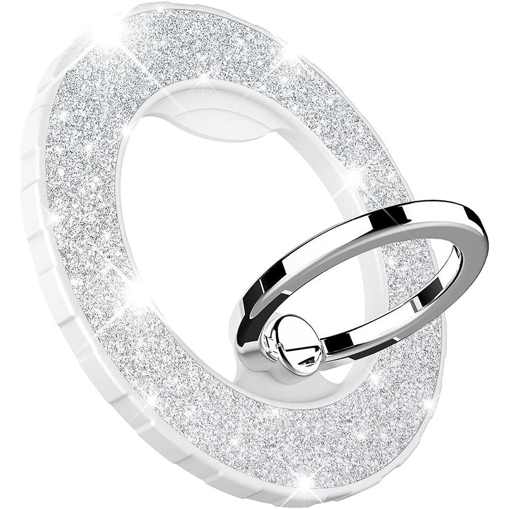 Front. PARKER SLATER - MagSafe Magnetic Phone Ring Holder with Glitter Grip & Adjustable Kickstand – Silver - Glitter Silver.