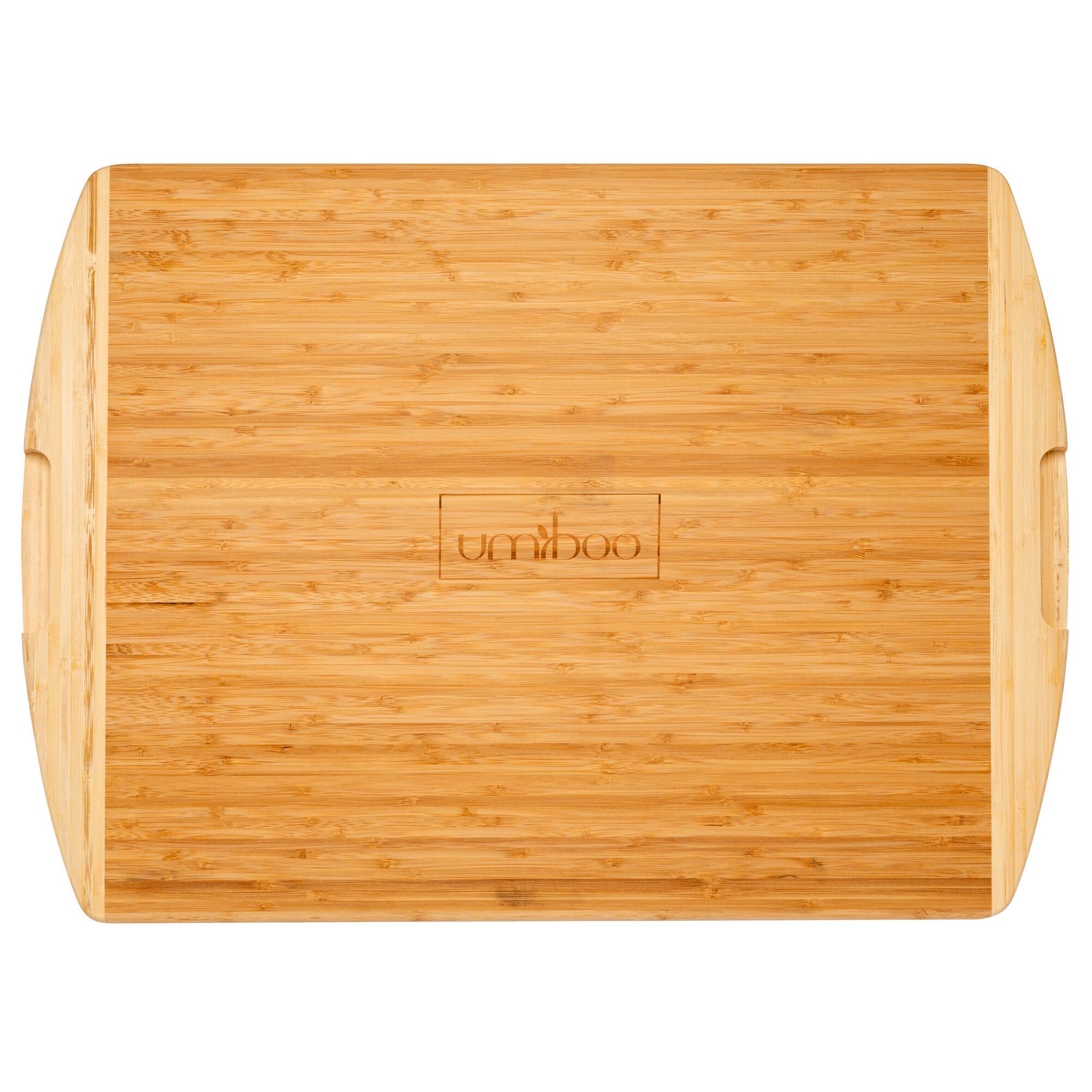 Left. Umiboo - Umiboo Large Bamboo Cutting Board for stove top (24x 18 Inches).