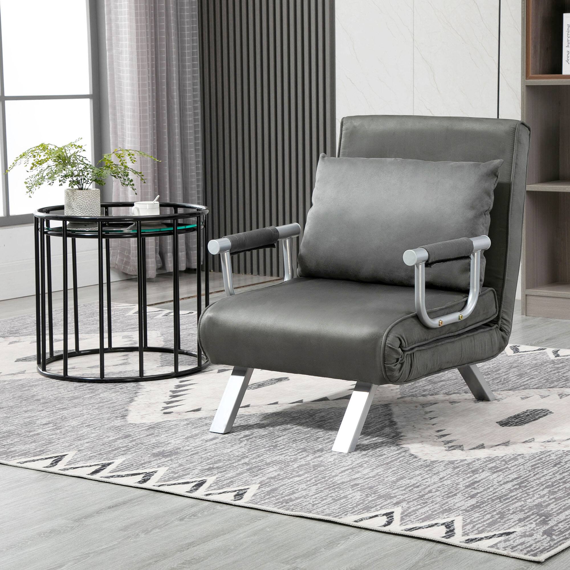 Alt View 7. Homcom - Single Folding Convertible Sleeper Chair w/ 5 Positions & Steel Frame - Gray.