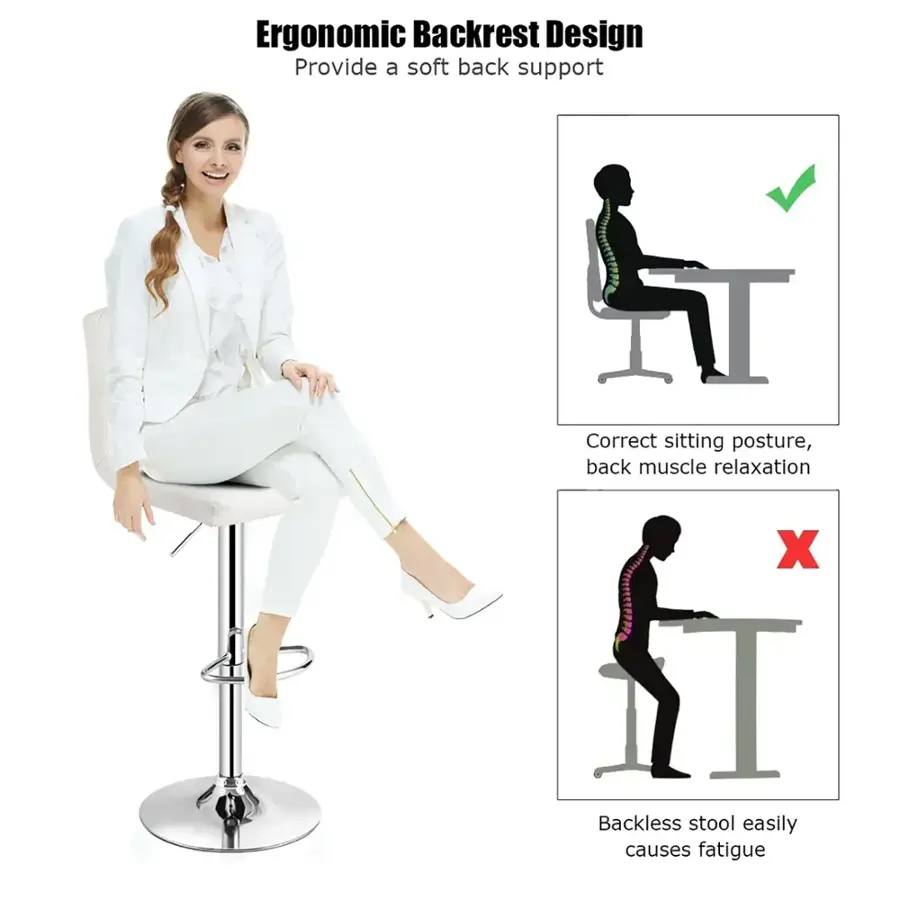 Ergonomic Backrest Design: Provide a soft back support. Correct sitting posture, back muscle relaxation. X Backless stool easily causes fatigue.