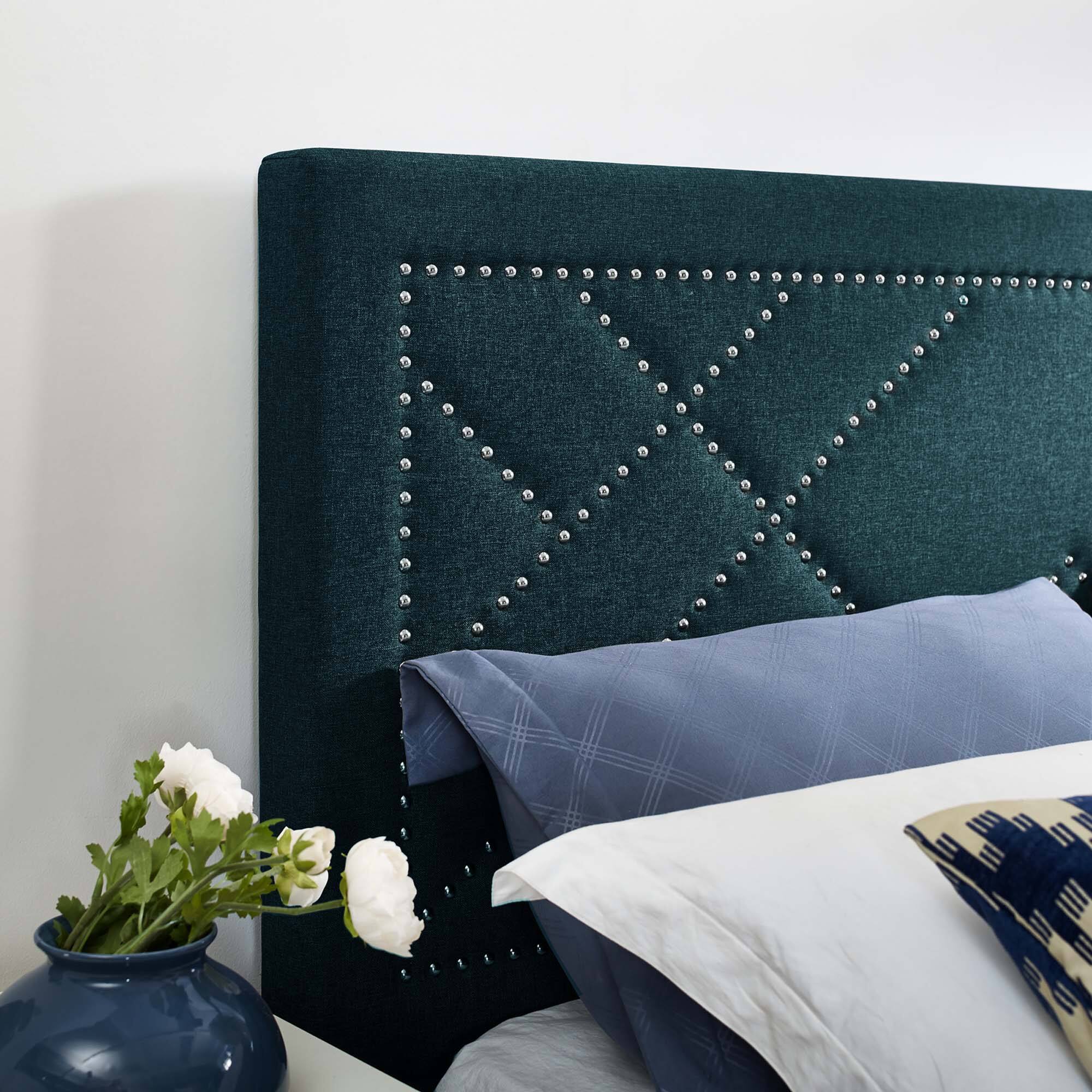 Alt View 4. Modway - Reese Nailhead Upholstered Linen Fabric Full / Queen Headboard by Modway - Azure.
