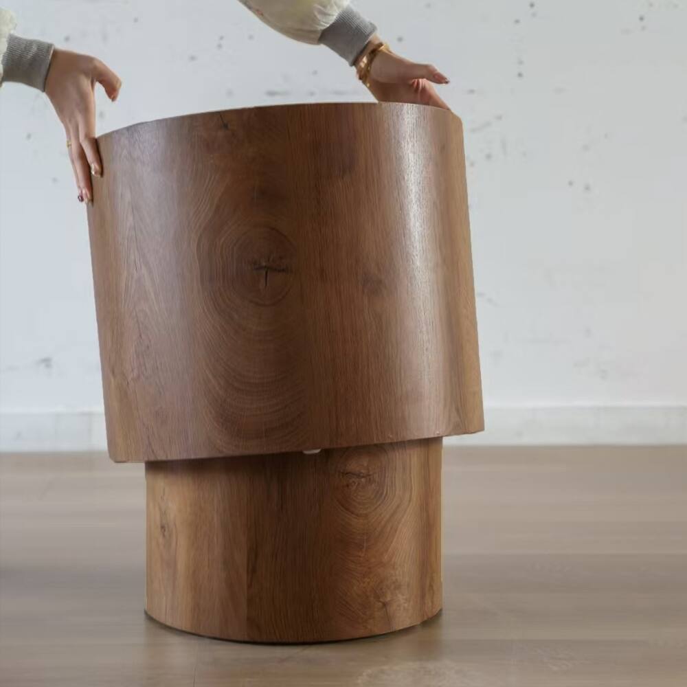 Angle. Loheer - Nesting Coffee Table Set of 2 Round Wooden Modern Circle Table for Small Space Living Room Bedroom Accent End Side Table - Brown.