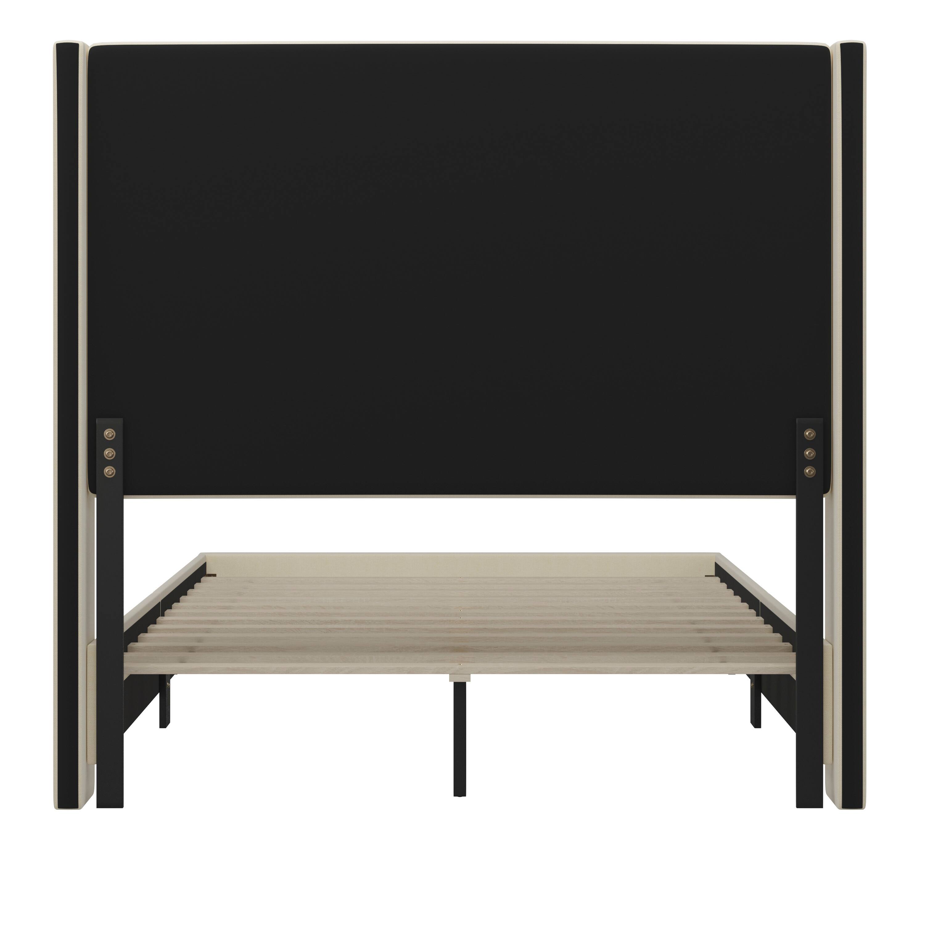 Alt View 7. Emma + Oliver - Nora upholstered Platform Bed with Plush Padded Wingback Headboard and Wood Support Slats - No Box Spring Needed - Beige.