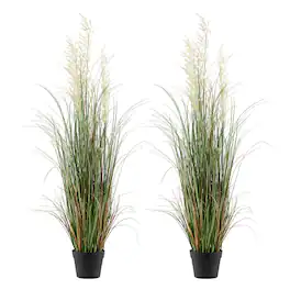 VEVOR - Artificial Grass Plant, 2 Pack 47 inch Reed Flower Grass in Pot, Premium PVC Faux Fake Greenery Shrubs Plant - Green