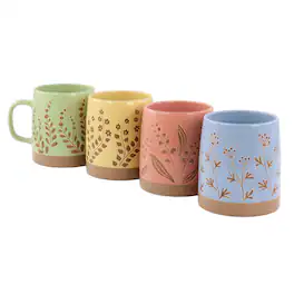 Gibson - Home Garcelle 4 Piece 18 Ounce Round Stoneware Mug Set Designs and Colors - Assorted