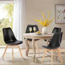 Bestier - PU Leather Upholstered Dining Chairs with Wood Legs, Set of 4 for Kitchen, Dining, Living Room - Black