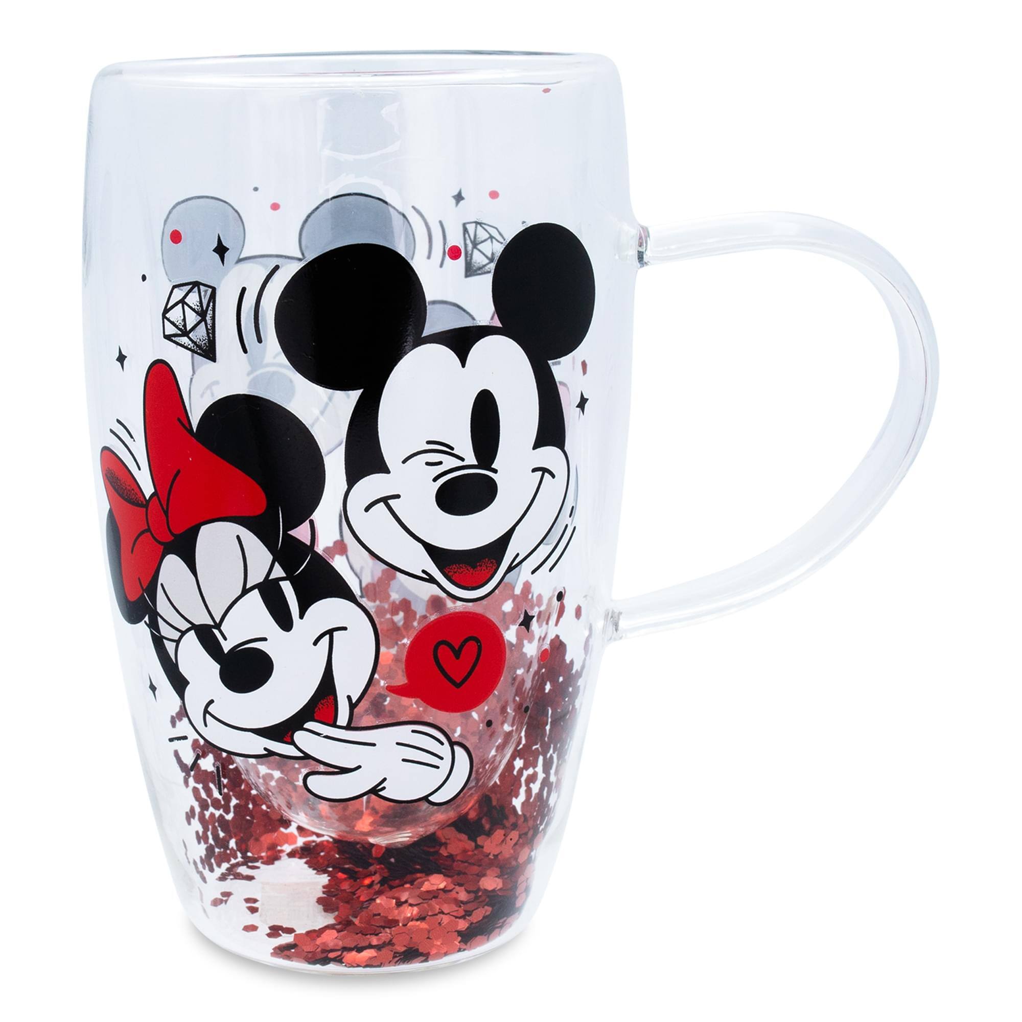 Alt View 1. Disney - Disney Mickey and Minnie Hearts & Diamonds Confetti Glass Mug | Holds 15 Ounces - Red.