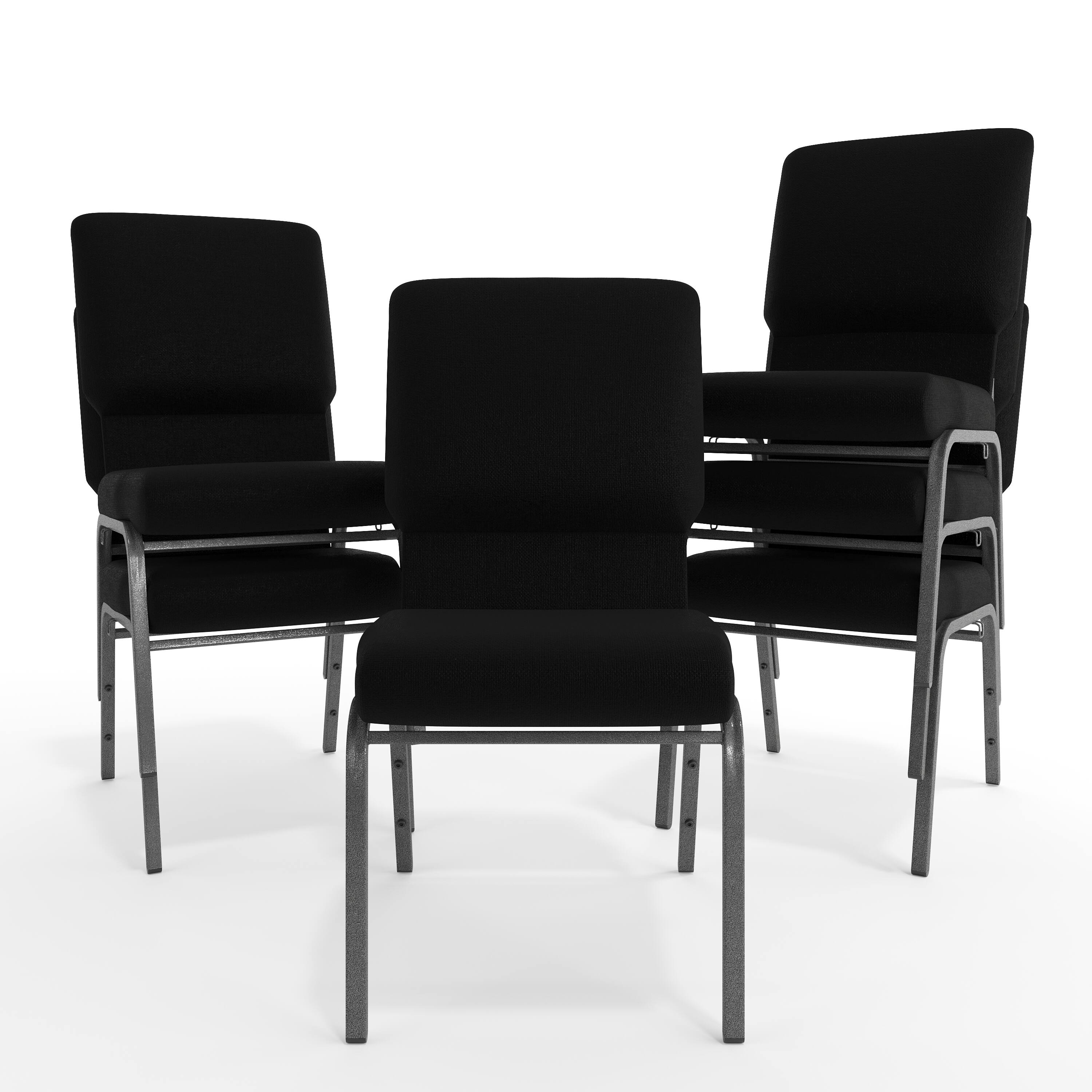 Alt View 10. Emma + Oliver - Church Chairs 18.5 in. Wide - Black Fabric/Silver Vein Frame.