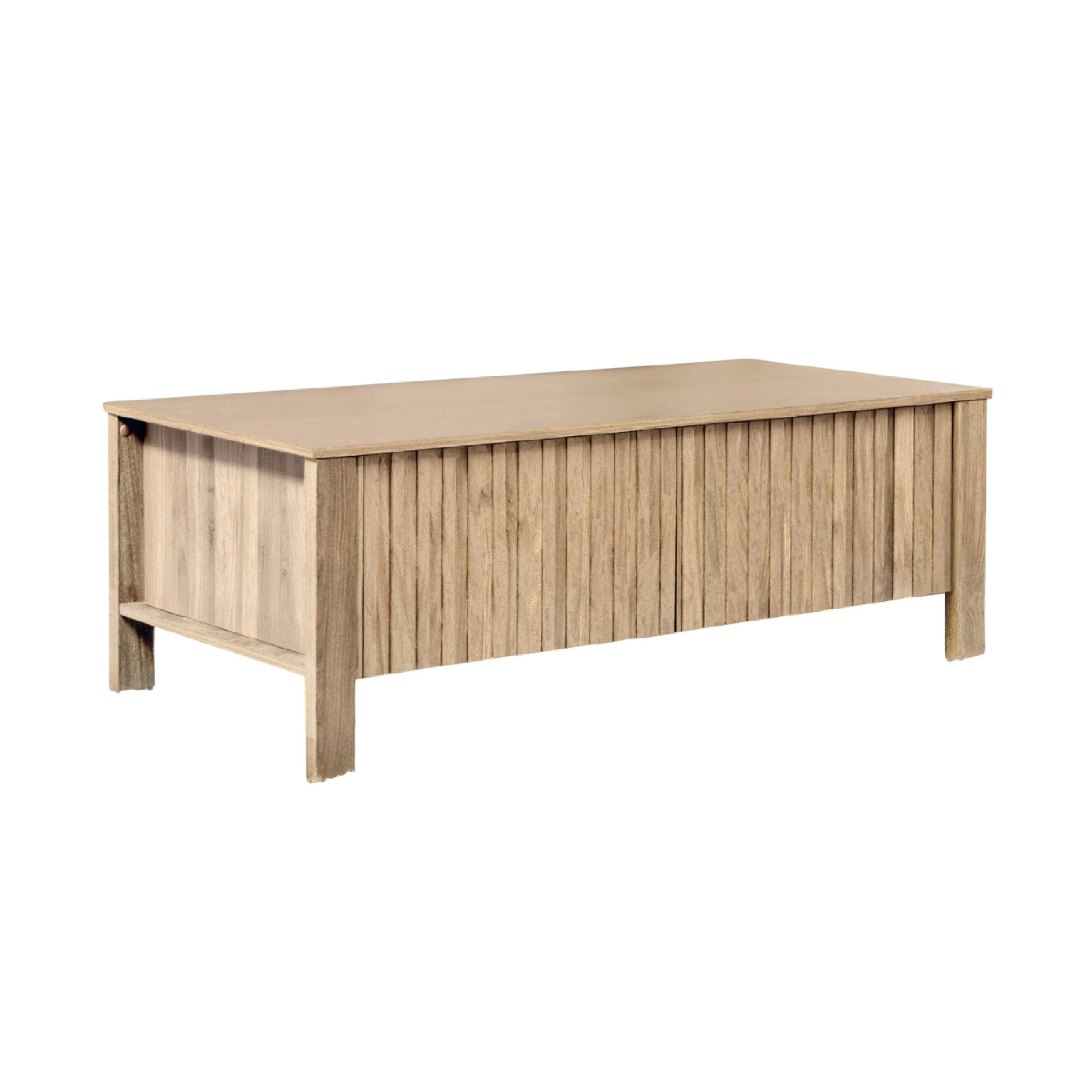 Front. Manhattan Lane - Hay Coffee Table, 47 Inch Rectangular Top, 2 Reeded Drawers - Natural Beige.