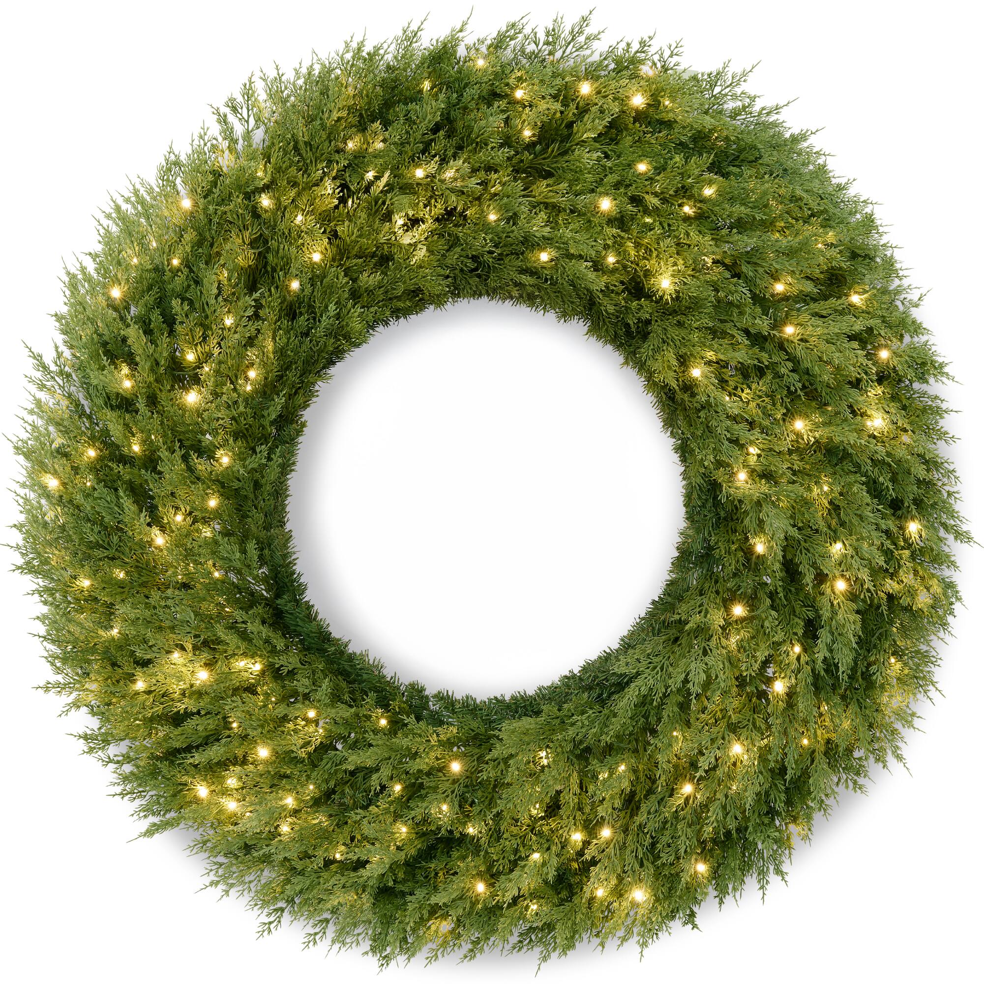Front. Best Choice Products - Best Choice Products 30in Pre-Lit Cedar Cypress Christmas Wreath w/ Remote Control Twinkling LEDs Outdoor Holiday Decor - Green.