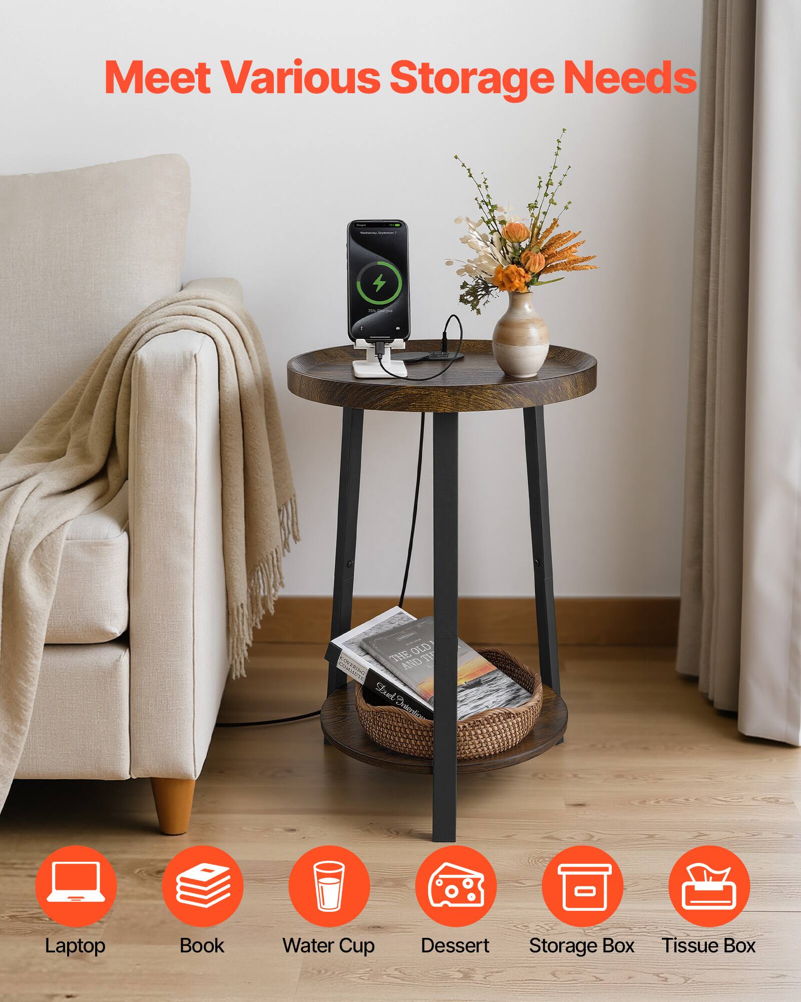 Meet Various Storage Needs

- Laptop
- Book
- Water Cup
- Dessert
- Storage Box
- Tissue Box