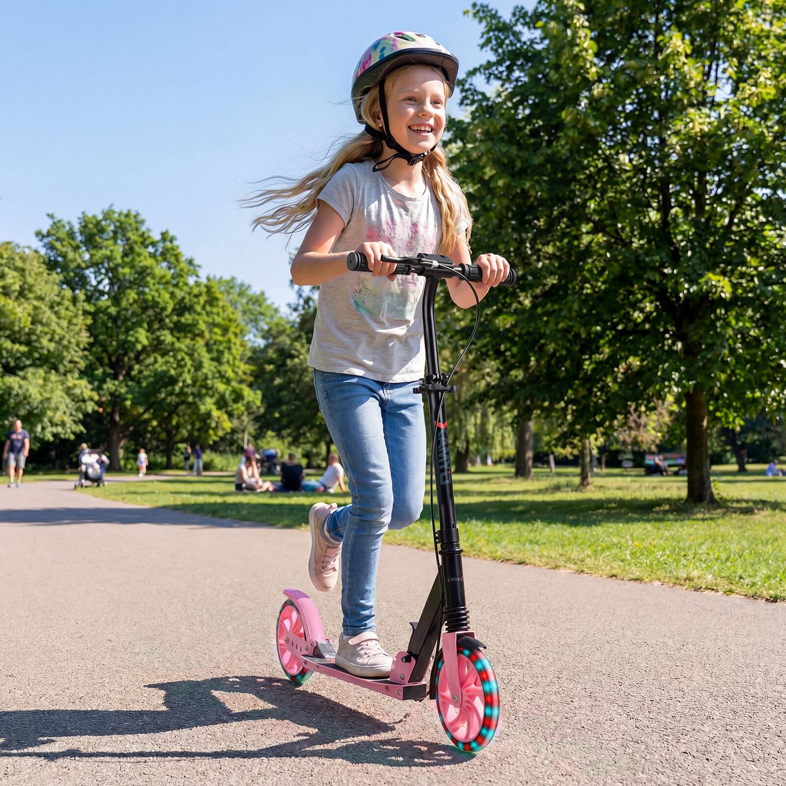 Alt View 3. Costway - Costway - Kick Scooter for Kids Teens Adults Age 8+, Foldable Scooter with Light-up Wheels - Pink.
