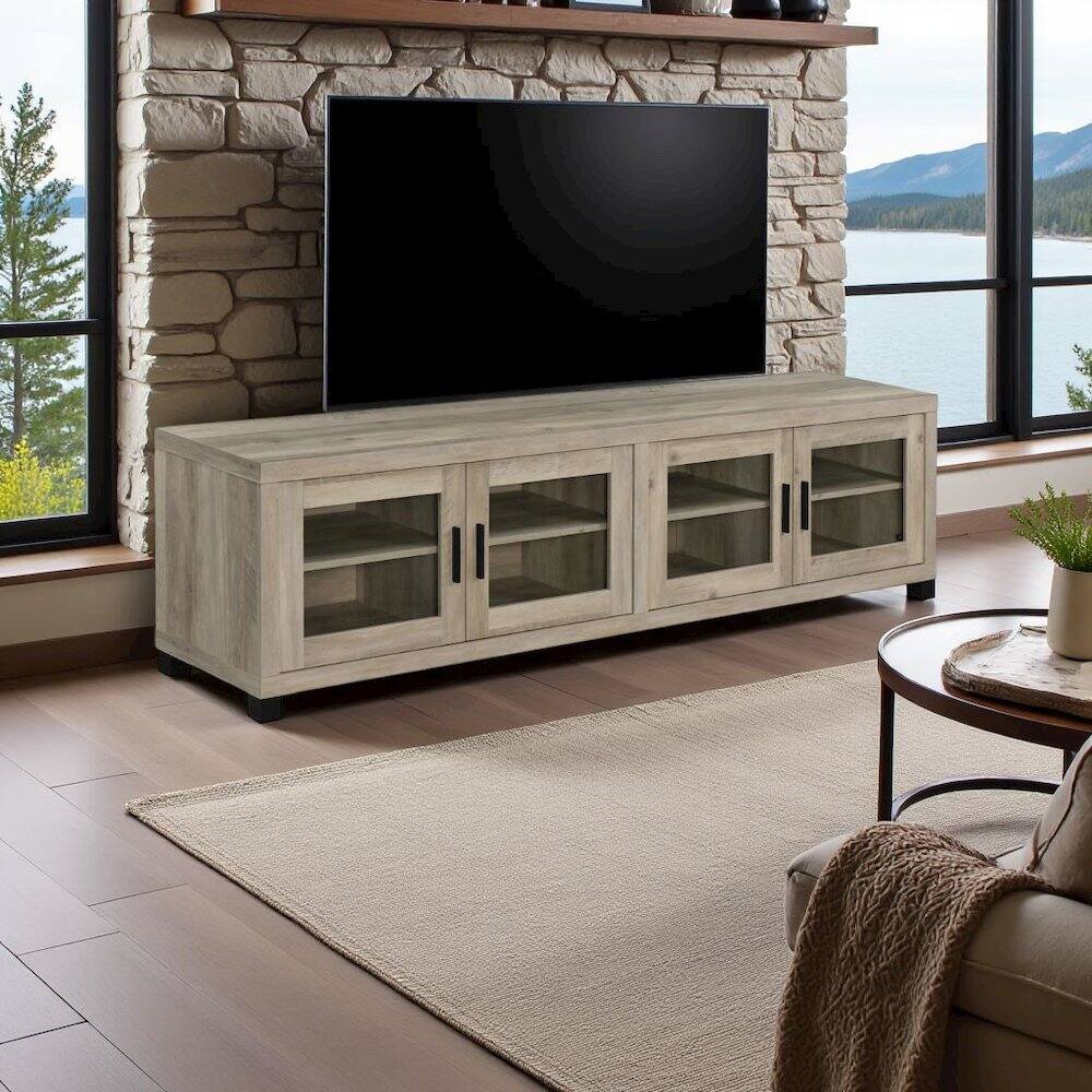 Alt View 2. FurniFact - Long TV Stand – Large TV Table for Living Room with Storage Cabinets - Green.
