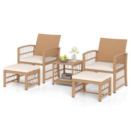 Gymax - Set of 5 Patio Conversation Set PE Rattan Balcony Furniture Set w/ Cushions Natural - White