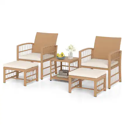 Front. Gymax - Gymax Set of 5 Patio Conversation Set PE Rattan Balcony Furniture Set w/ Cushions Natural - White.