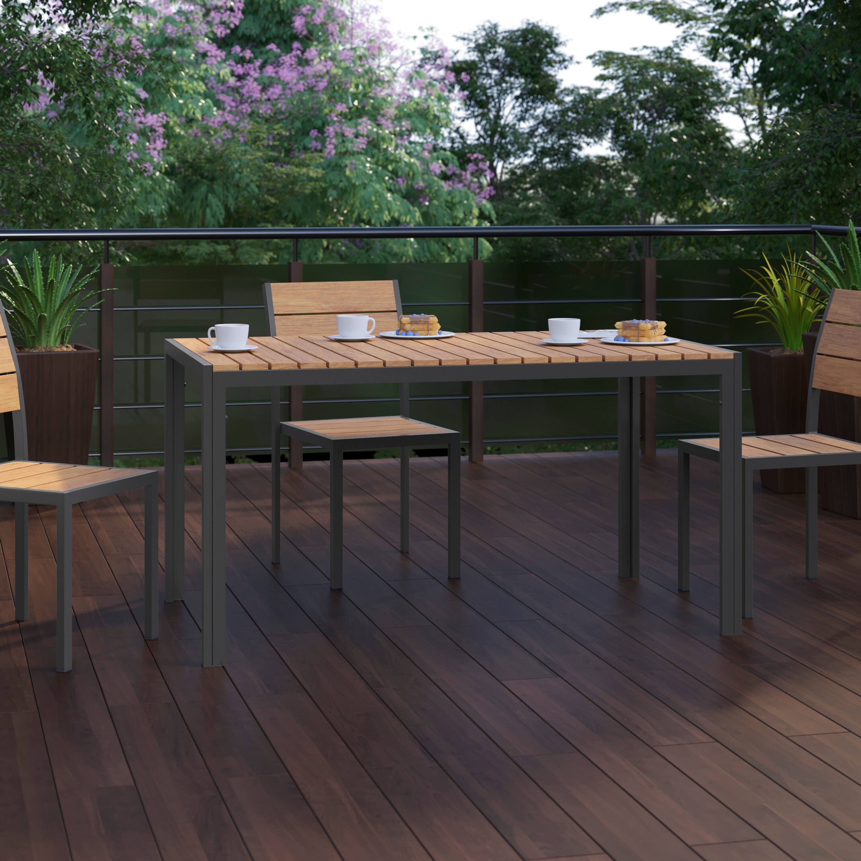 Alt View 3. Flash Furniture - Finch Commercial Grade Outdoor Dining Table 55" x 31" with Faux Teak Poly Slats and Metal Frame, Natural/Gray - Natural.