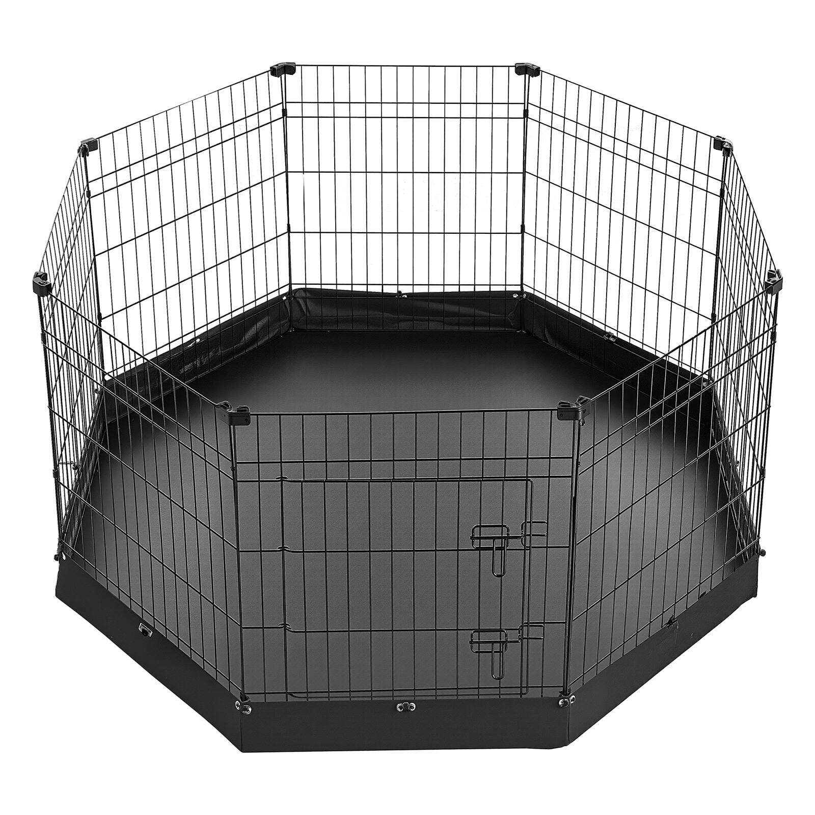 Alt View 5. VEVOR - Dog Playpen 30 Inch 8 Panels Foldable Exercise Pen with Bottom Pad, Indoor Metal Pet Fence with Door - Black.
