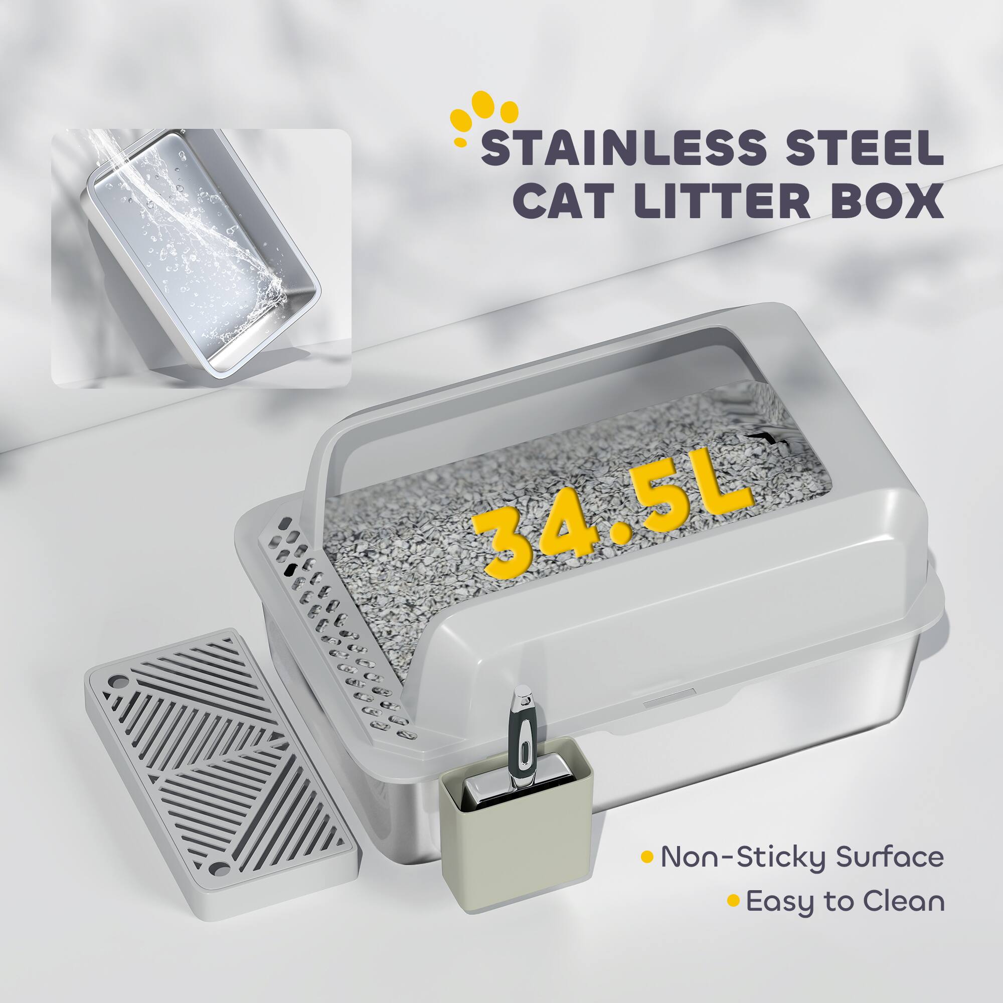 STAINLESS STEEL CAT LITTER BOX

34.5L

- Non-Sticky Surface
- Easy to Clean