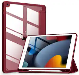 DTTO - Case for iPad 9th/8th/7th Generation 10.2 inch, Clear Back, TPU Shockproof Frame Cover - Wine