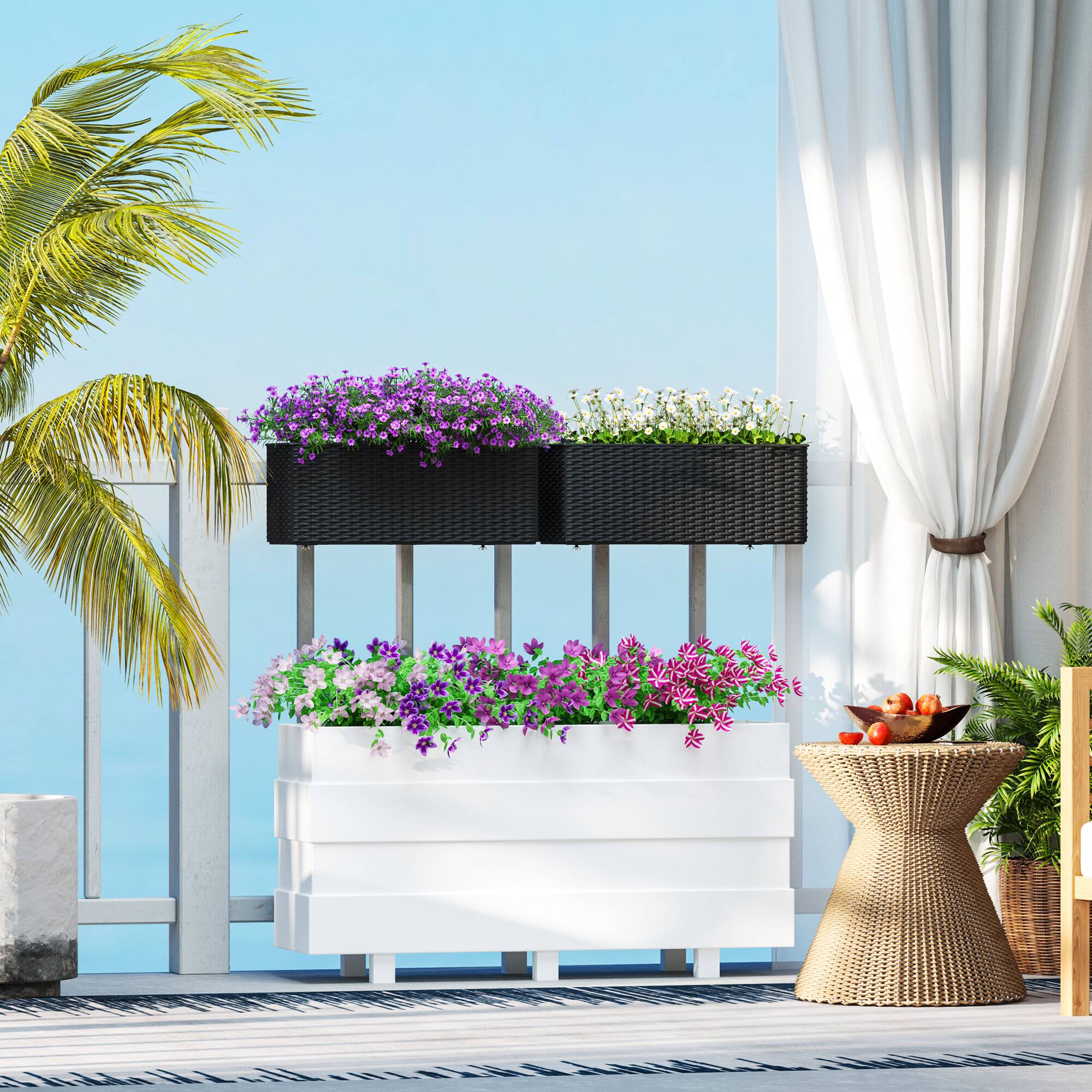 Alt View 1. Outsunny - Railing Planter Box (2 Pack, 20 Inch), Hanging Flower Pots with Hooks, Drainage Holes for Fence, Balcony.