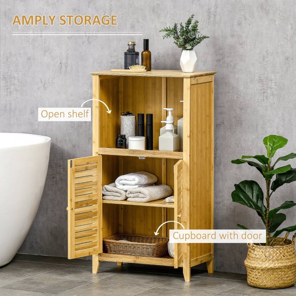 Back. SlickBlue - Freestanding Bathroom Floor Cabinet with Storage Shelves and Doors - Natural.