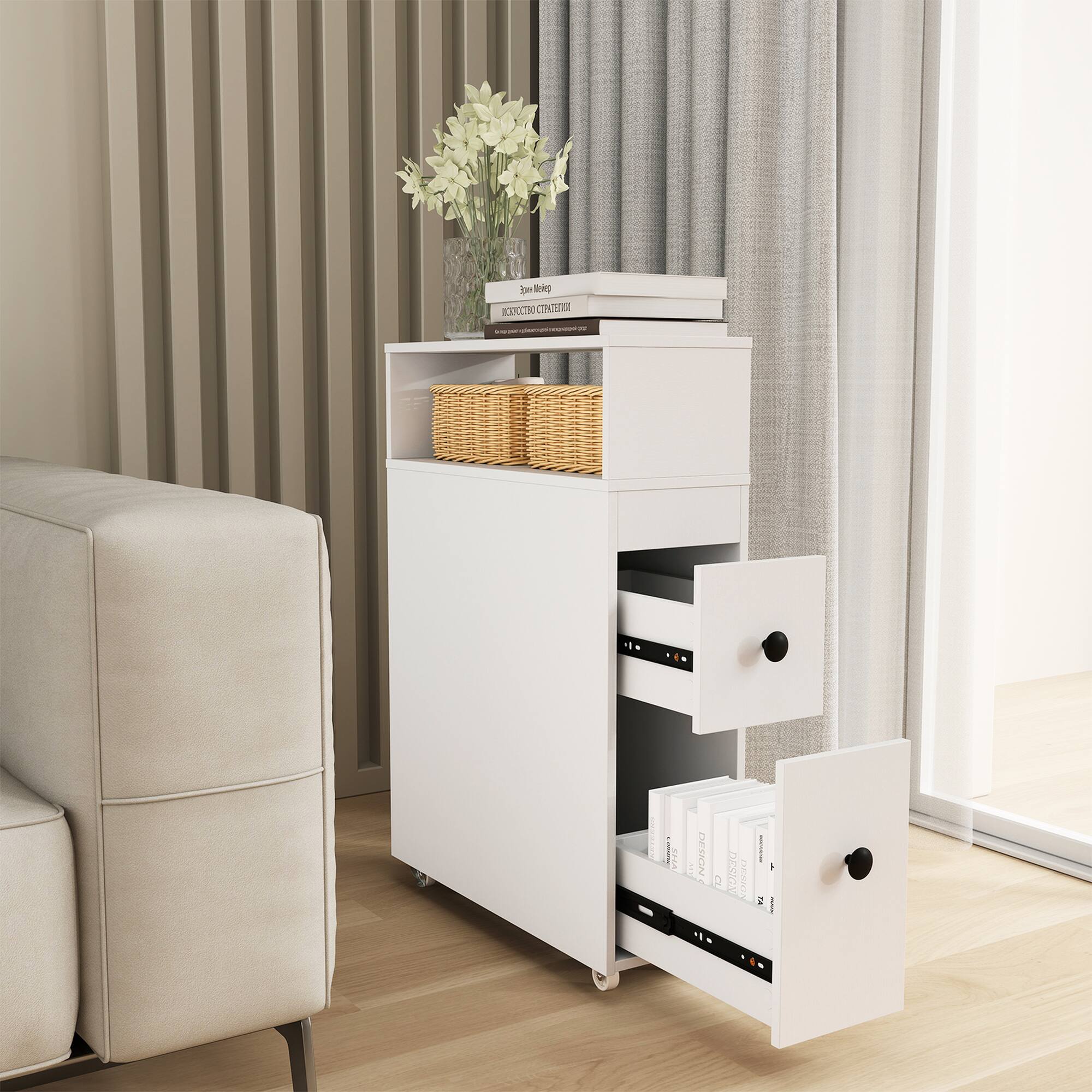 Costway Movable Bathroom Storage Cabinet Narrow Toilet Side Paper