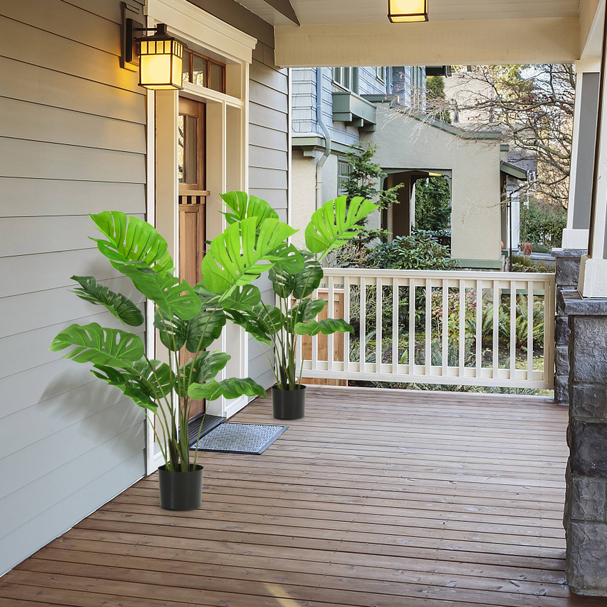 Alt View 2. Gymax - Gymax 2 Pack Artificial Monstera Deliciosa Tree 4ft Faux Plant w/ Cement-Filled Pot - Green, Black.