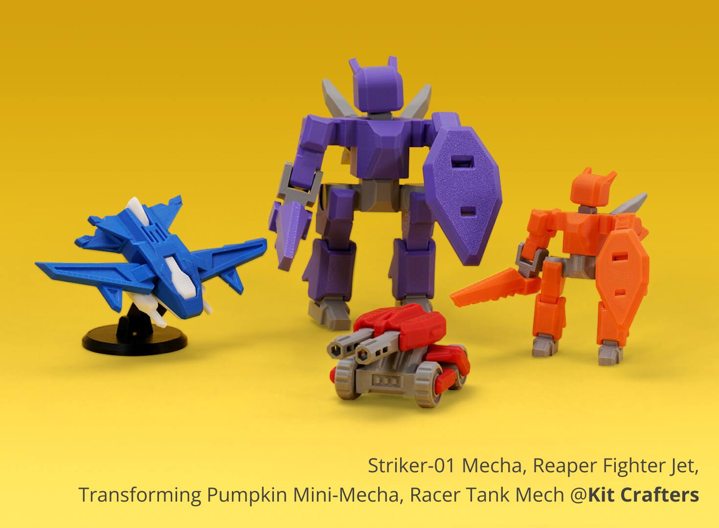Striker-01 Mecha, Reaper Fighter Jet, Transforming Pumpkin Mini-Mecha, Racer Tank Mech @Kit Crafters