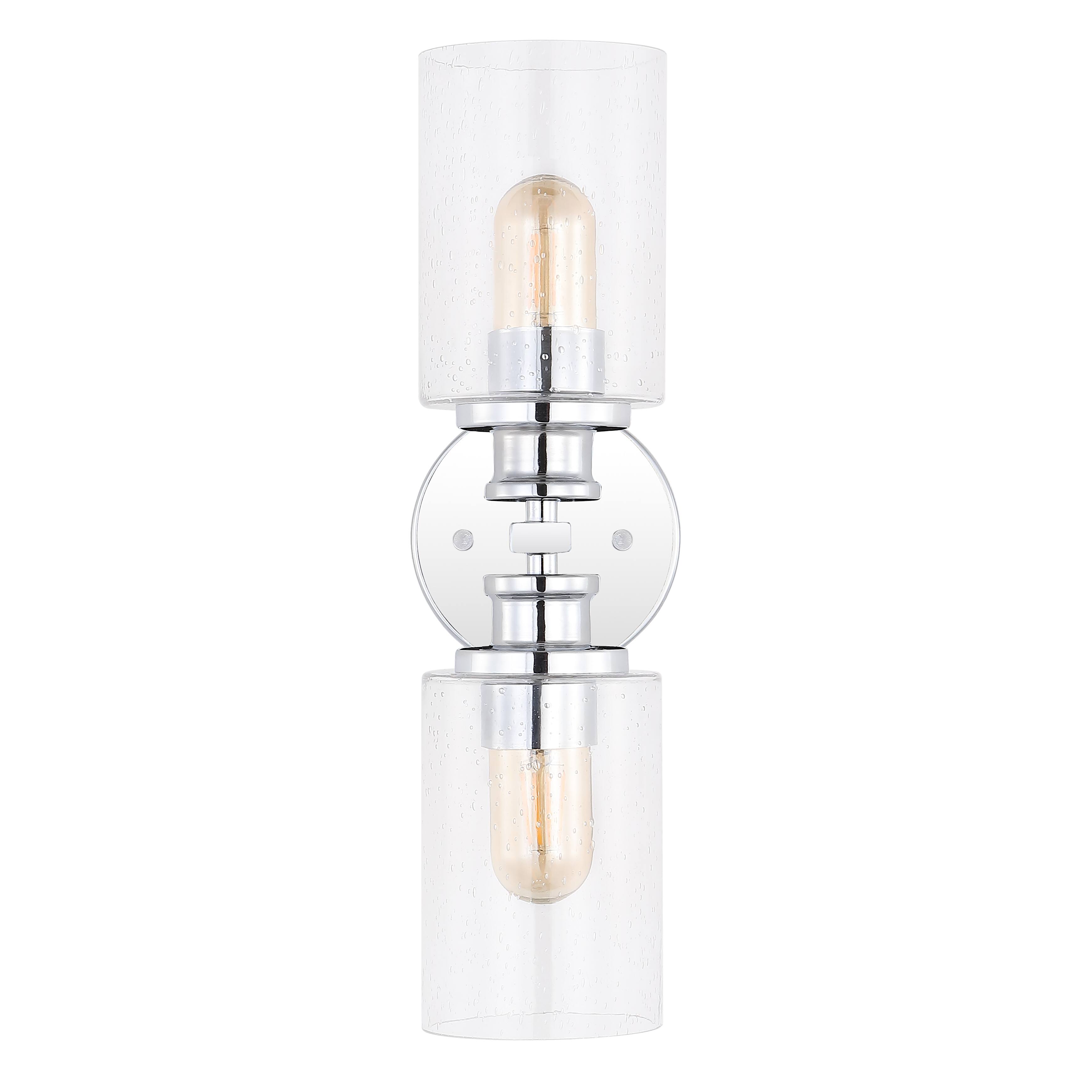 Alt View 6. Jonathan Y - Jules Edison 16.5" Cylinder 2-Light Iron/Seeded Glass Farmhouse Contemporary LED Wall Sconce, Chrome - Chrome.