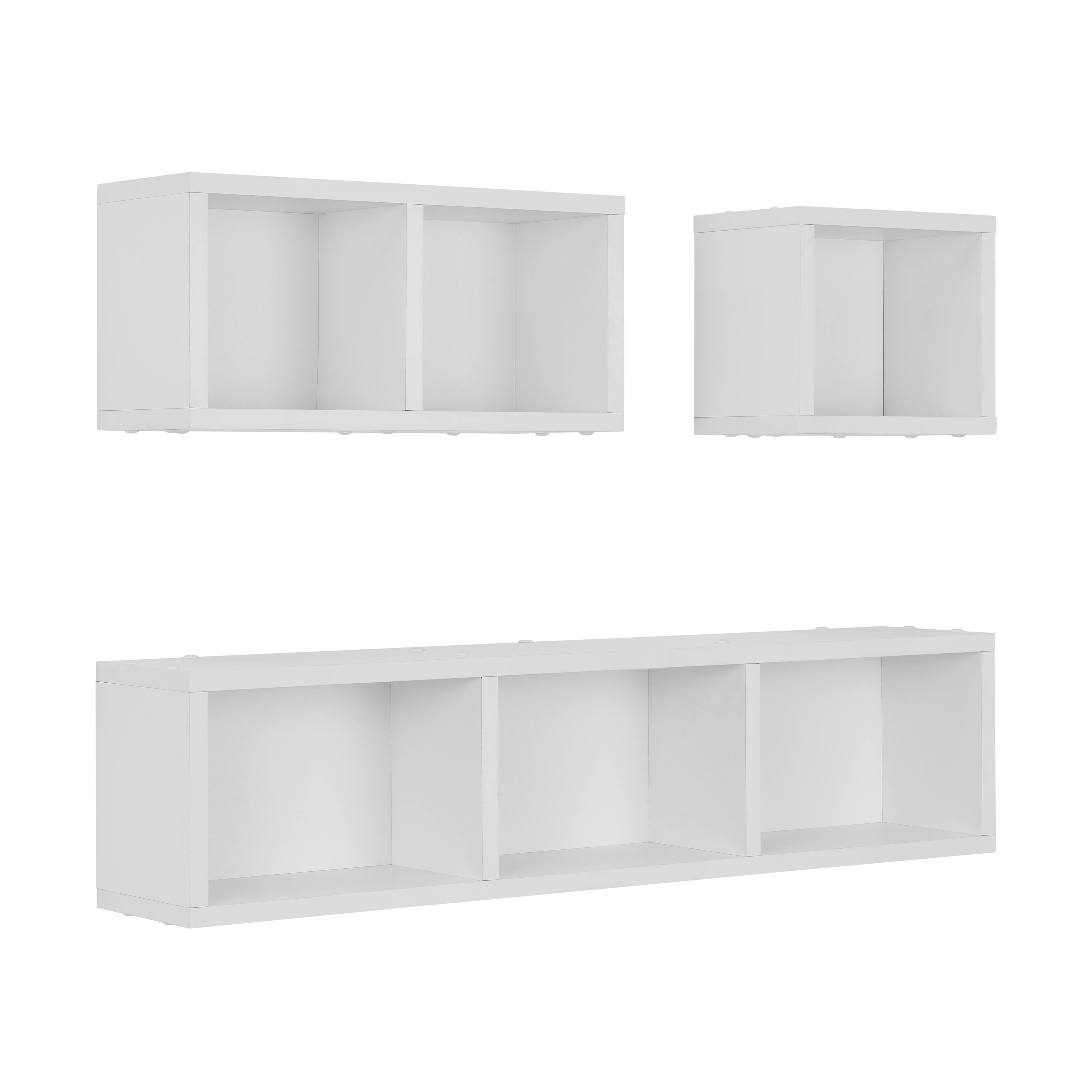 Alt View 9. Danya B - Bauhaus Floating Geometric Cubby Wall Shelves - Set of 3 Sizes - White - White.