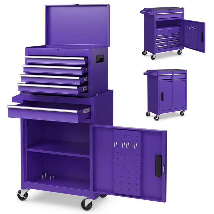 Alt View 5. Mondawe - 2-in-1 Rolling Tool Chest with 5 Sliding Lockable Drawers - Purple.