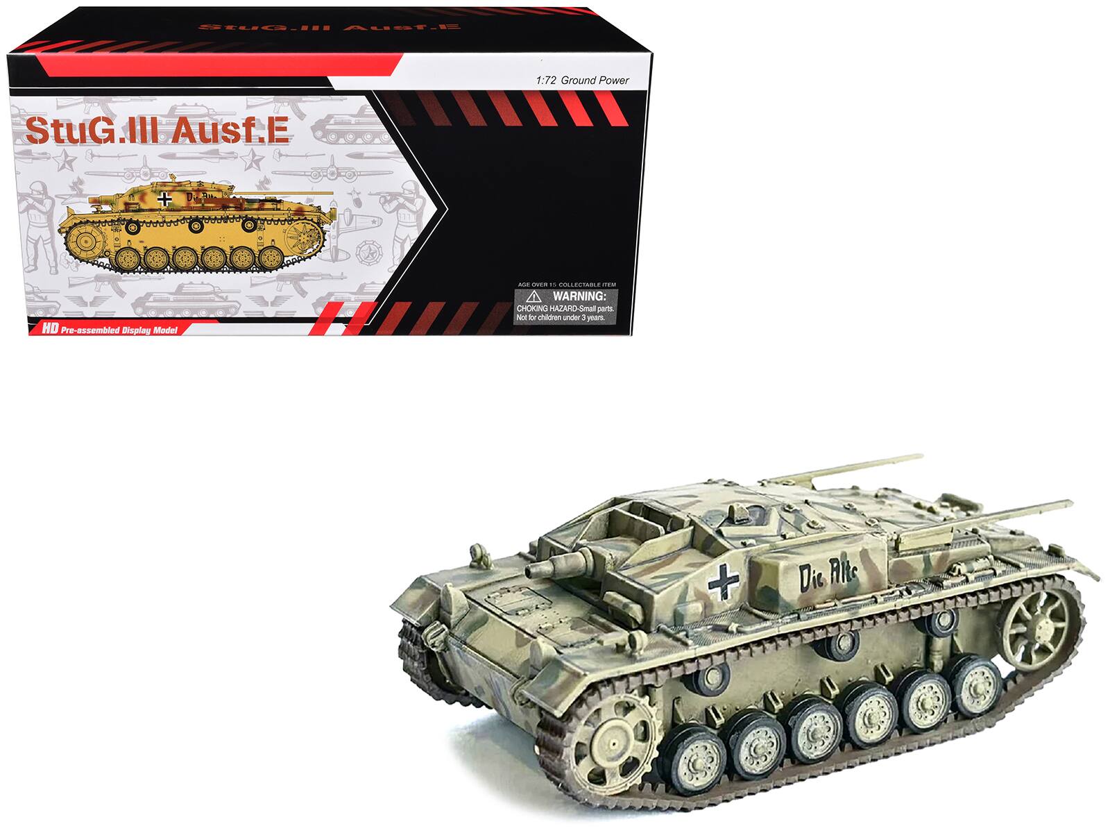 StuG.III Ausf.E  
1:72 Ground Power  
HD Pre-assembled Display Model  

WARNING: CHOKING HAZARD - Small parts. Not for children under 3 years.  

Die Alte