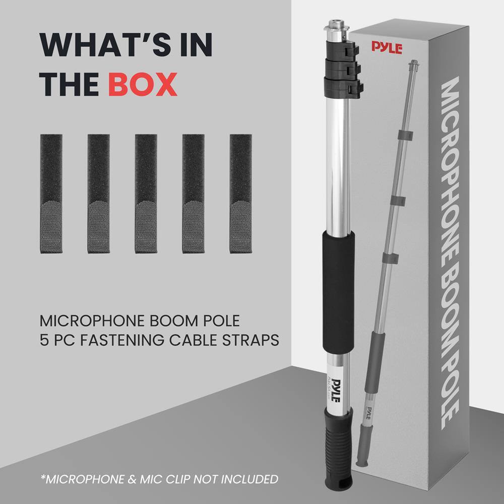 WHAT'S IN THE BOX

MICROPHONE BOOM POLE  
5 PC FASTENING CABLE STRAPS

*MICROPHONE & MIC CLIP NOT INCLUDED