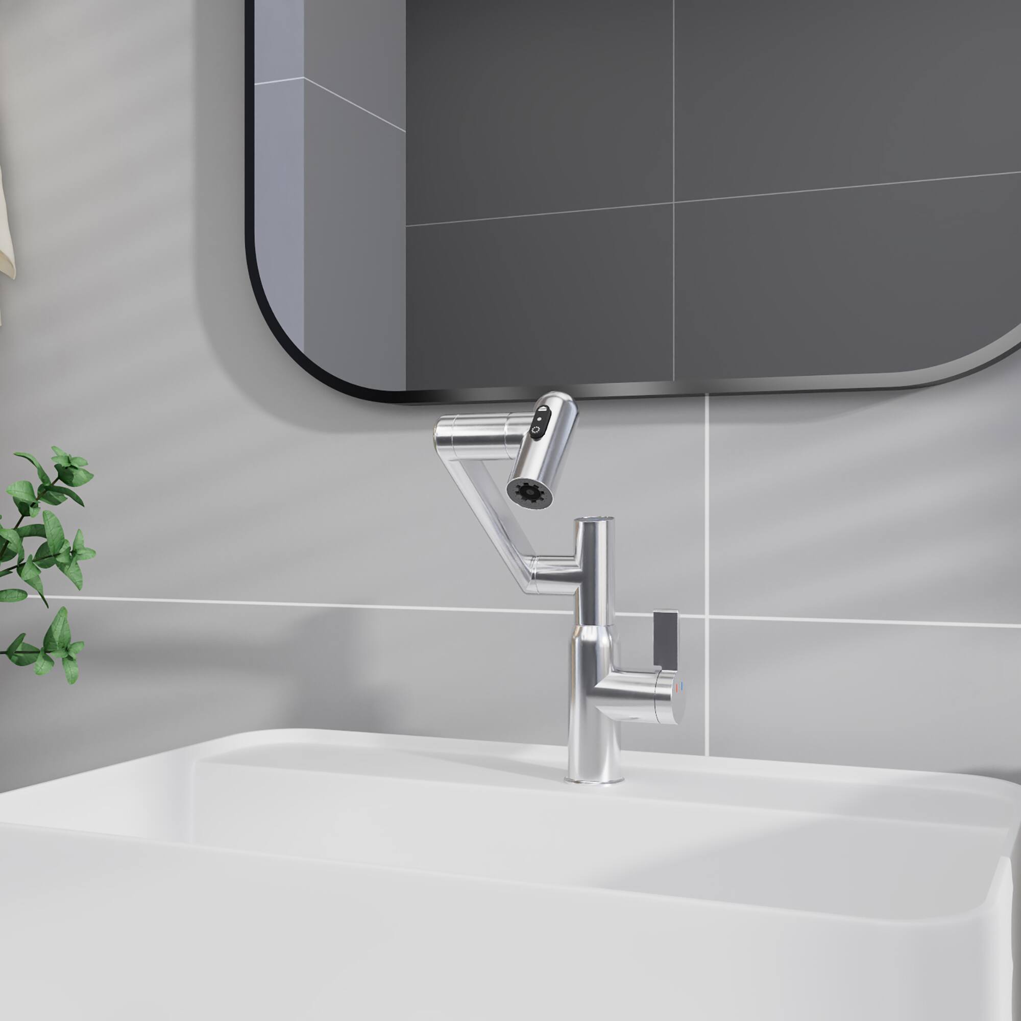 Alt View 7. Meqiodas - Bathroom Sink Faucet with Spray Function, Temperature Display, Anti-Slip Switch, Hot & Cold Controls, and 360° Swivel - Chrome.