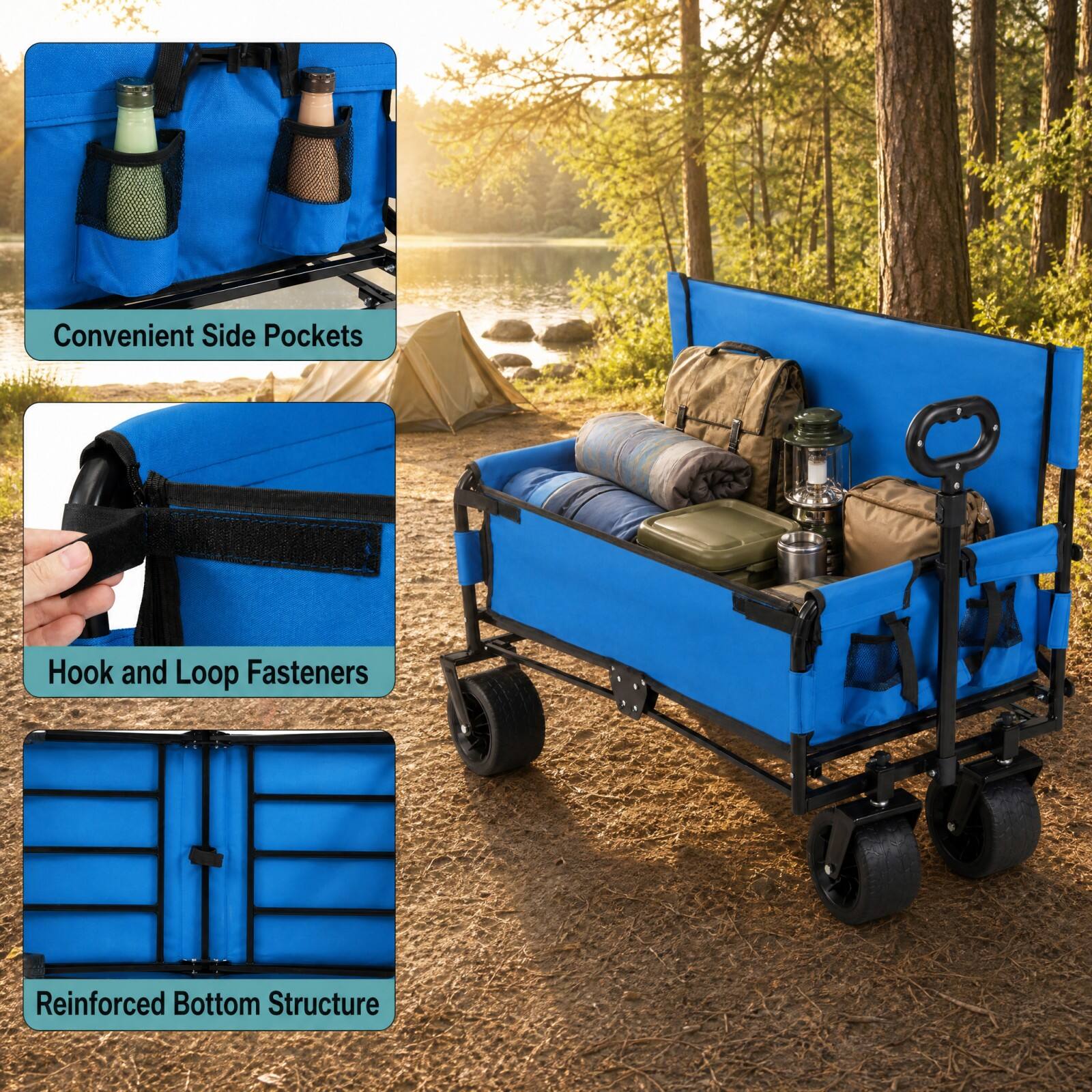 Convenient Side Pockets  
Hook and Loop Fasteners  
Reinforced Bottom Structure