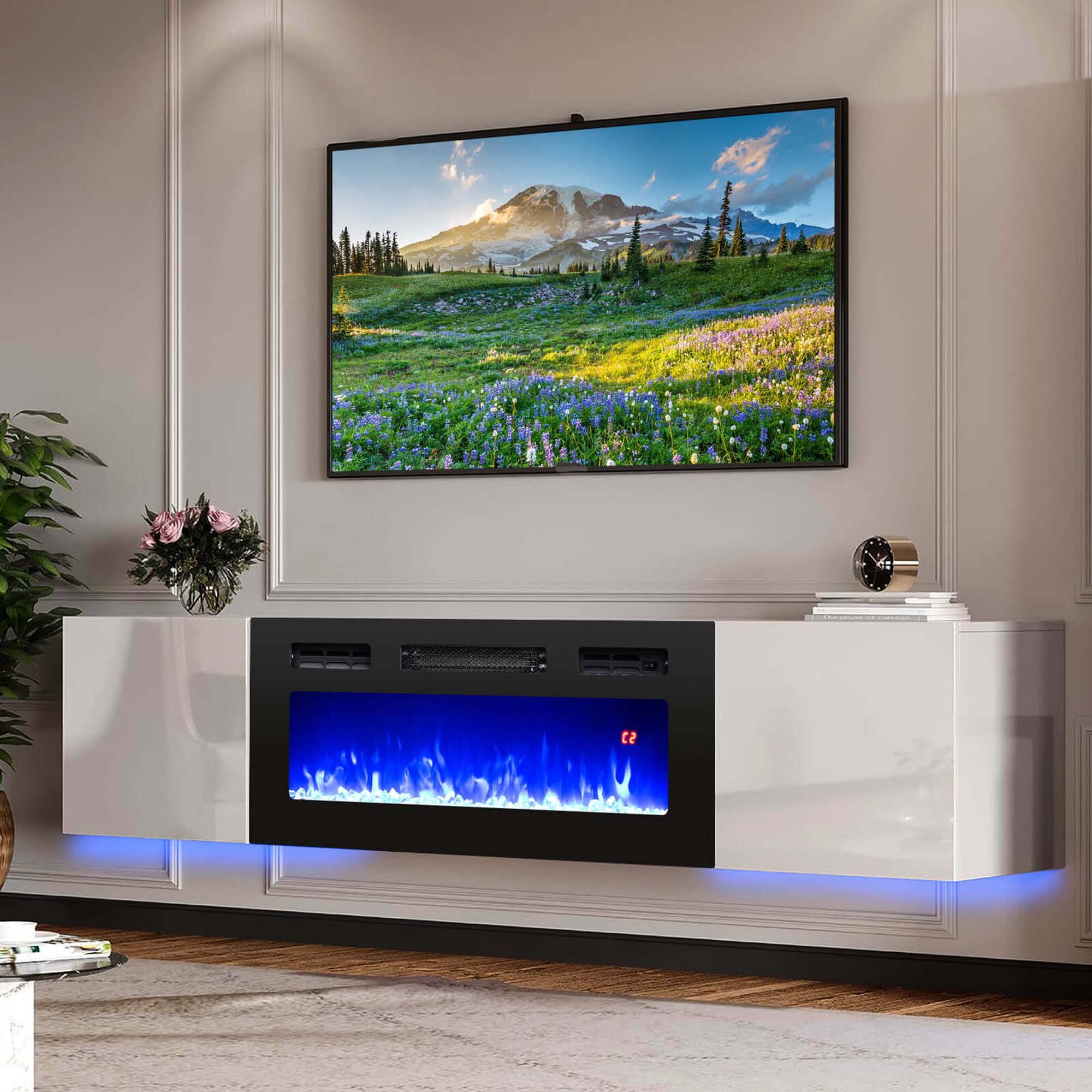 Alt View 3. Costway - Costway 36" 5,000 BTU Electric Fireplace with LED Light Strips Remote Crystal Stones - Black.