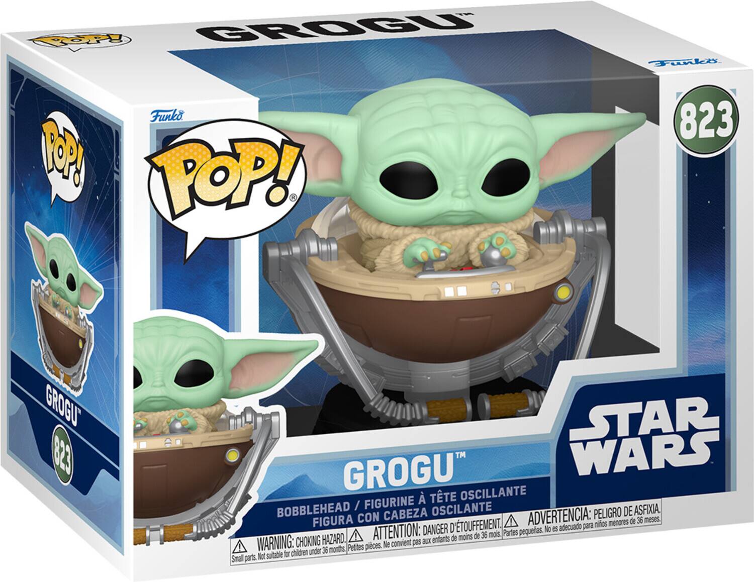 Rop GROGU Funko POP! 823 GROGU STAR WARS BOBBLEHEAD / FIGURINE À TÊTE OSCILLANTE / FIGURA CON CABEZA OSCILANTE. ADVERTENCIA: PELIGRO DE ASFIXIA. CABEZA ADVERTENCIA: PELIGRO DE FIGURA CON menores de 36 meses D'TOUFFEMENT. adecuado para ninos ATTENTION: DANGER Partes pequeñas. No 5 HAZARD. enfants de moins de 36 mois, WARNING: CHOKING Ne convient pas XUE under 36 months, Petites pieces. Not suitable for children Small parts.