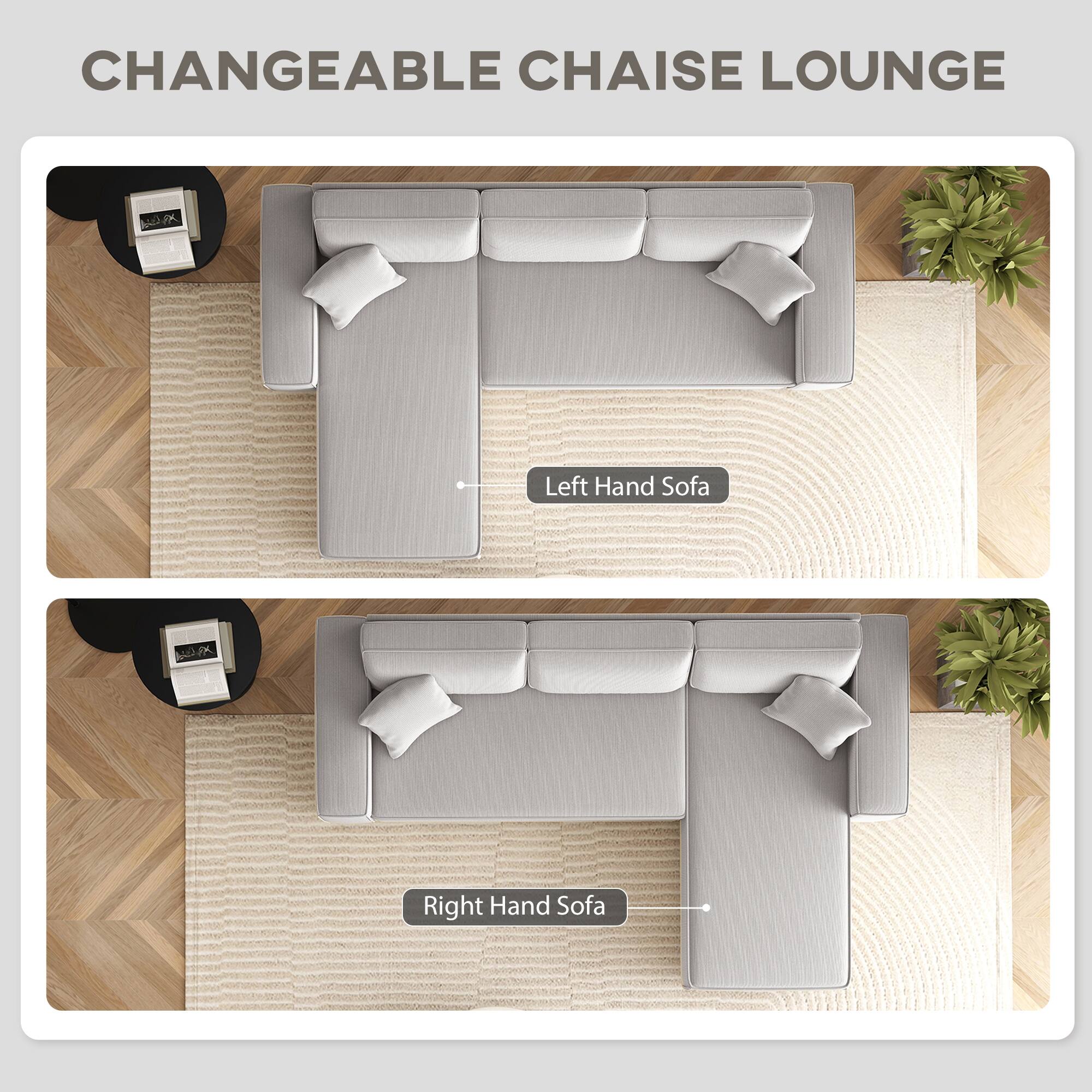 CHANGEABLE CHAISE LOUNGE, Left Hand Sofa, Right Hand Sofa