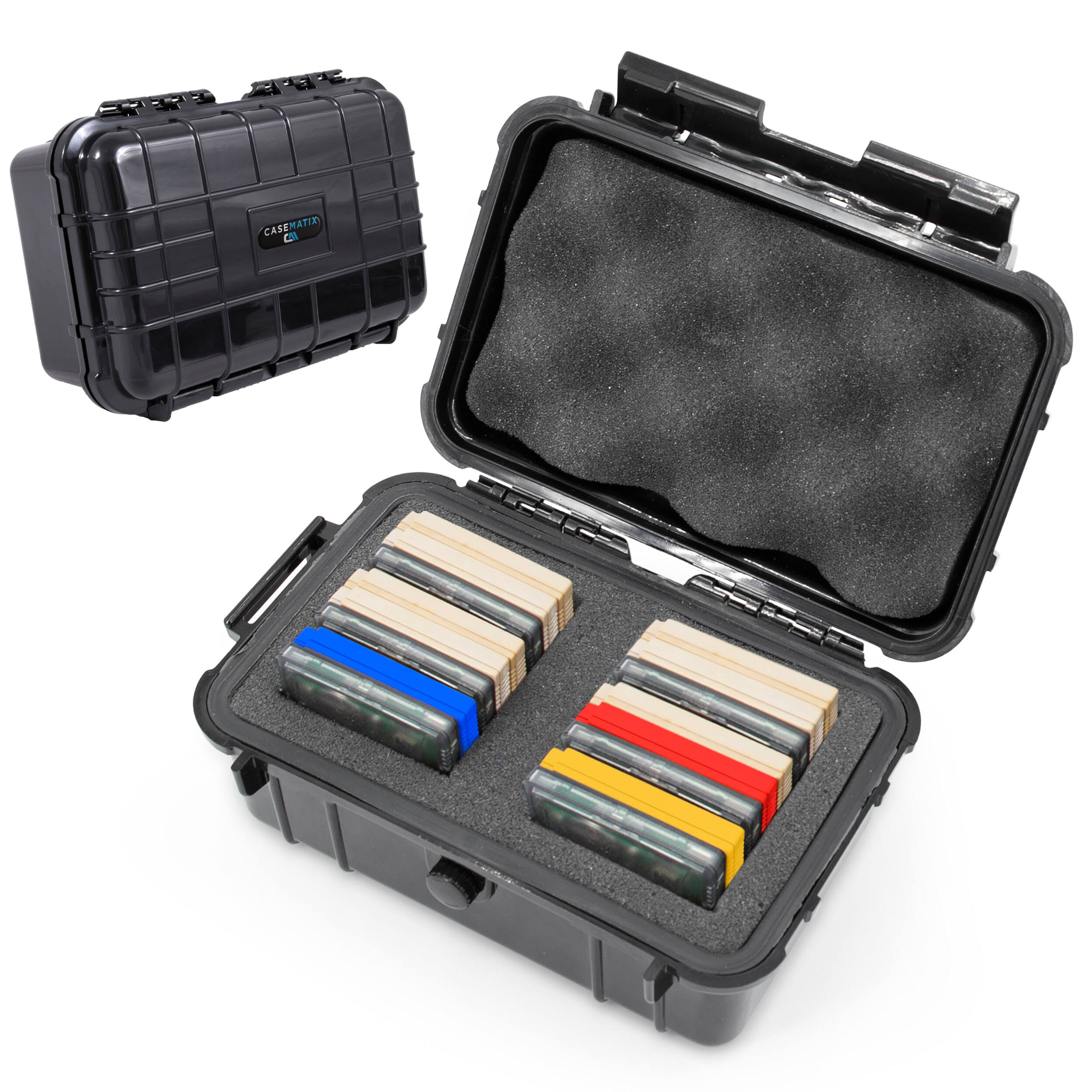 Front. CASEMATIX - Waterproof Game Case Holder For Gameboy Color and Original Game Boy Cartridges Storage Box Fits 18 Games - Black.