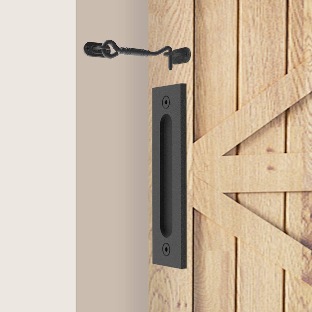 Alt View 2. Boyel Living - 12 in. Steel Black Powered Ladder Sliding Barn Door Handle with Hook Lock Latch - Black.
