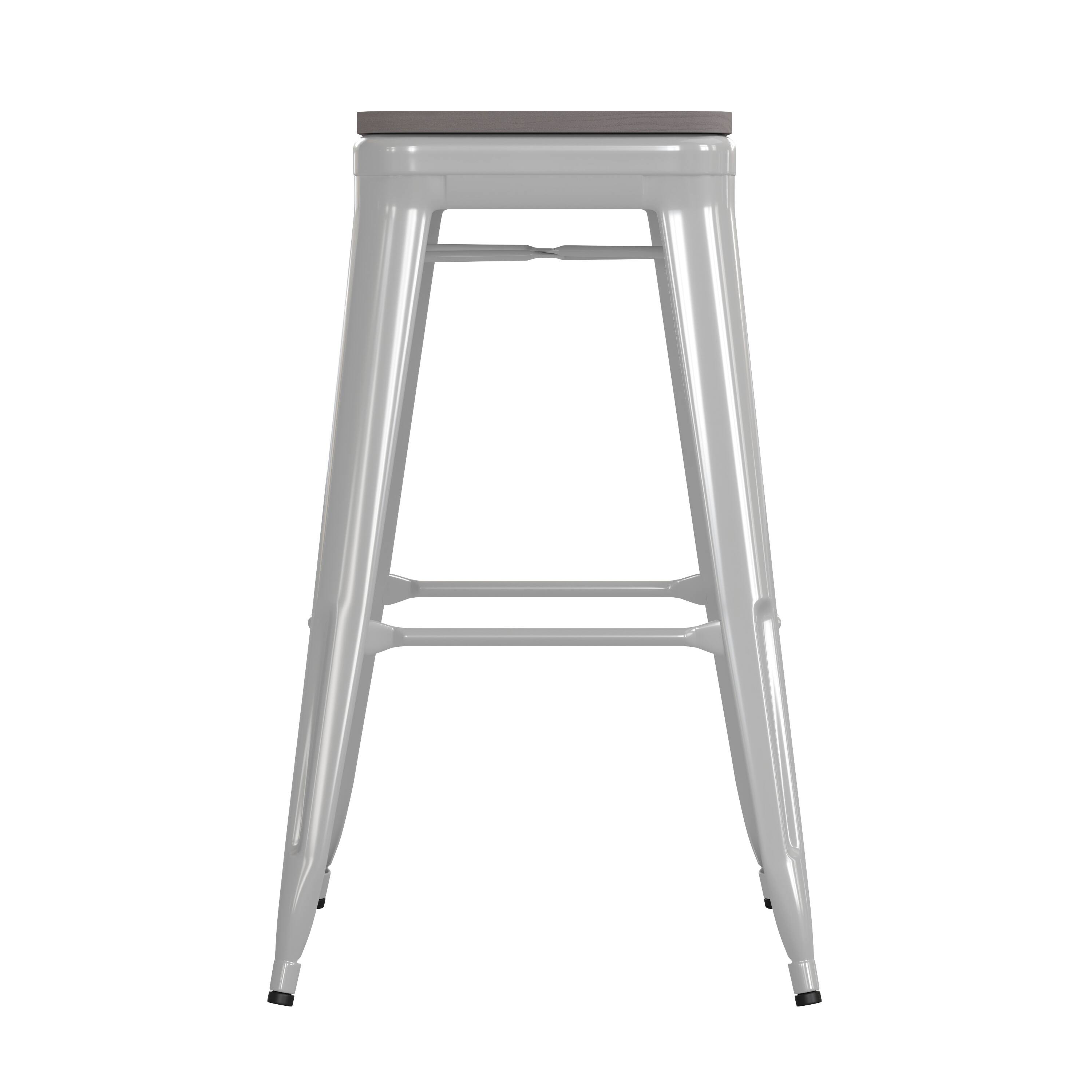 Alt View 8. Emma + Oliver - Kam Backless Metal Indoor-Outdoor Stool with All-Weather Polystyrene Seat - Gray Seat/White Frame.