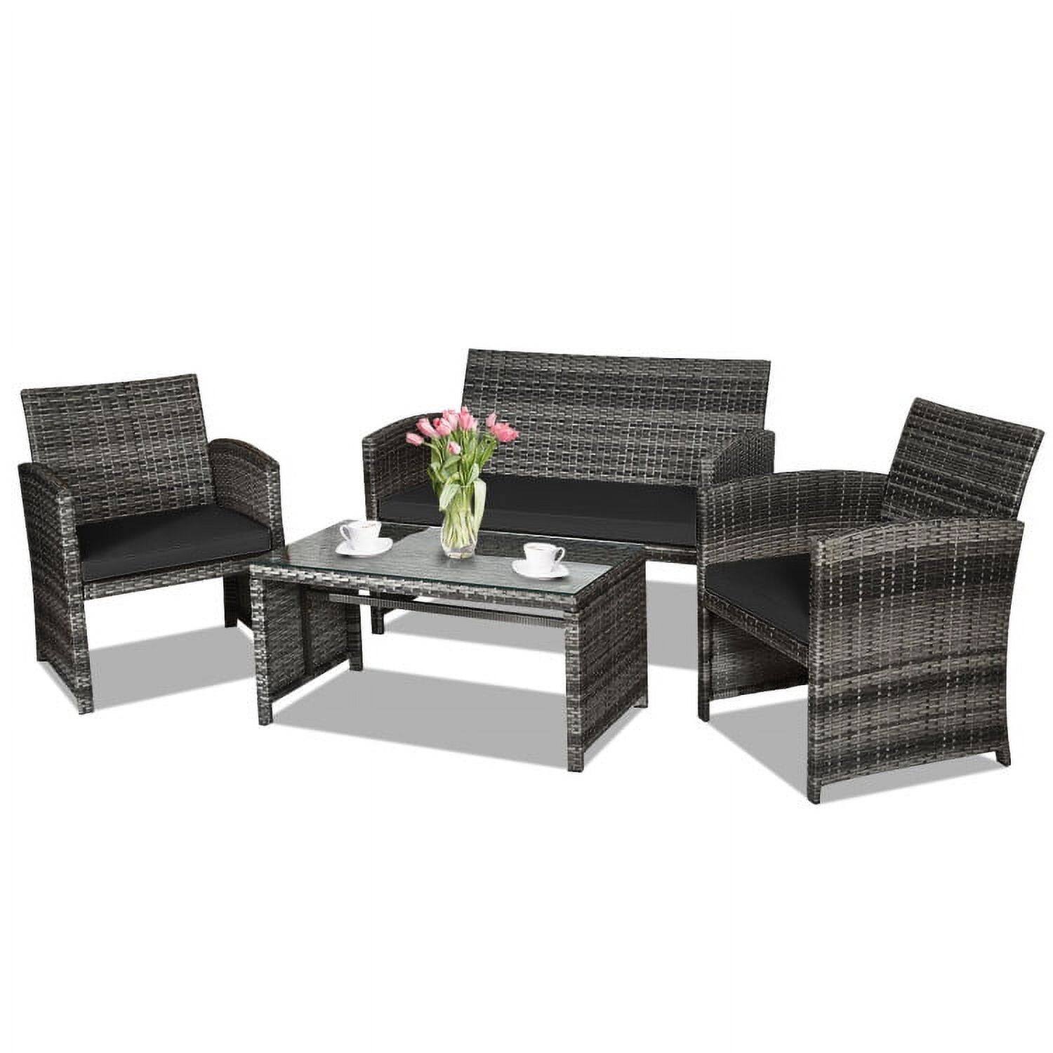 Alt View 1. Pefilos - 4 Pieces Patio PE Rattan Furniture Set, Balcony Furniture Outdoor PE Rattan Patio Conversation Set with Loveseat-Black - Black.