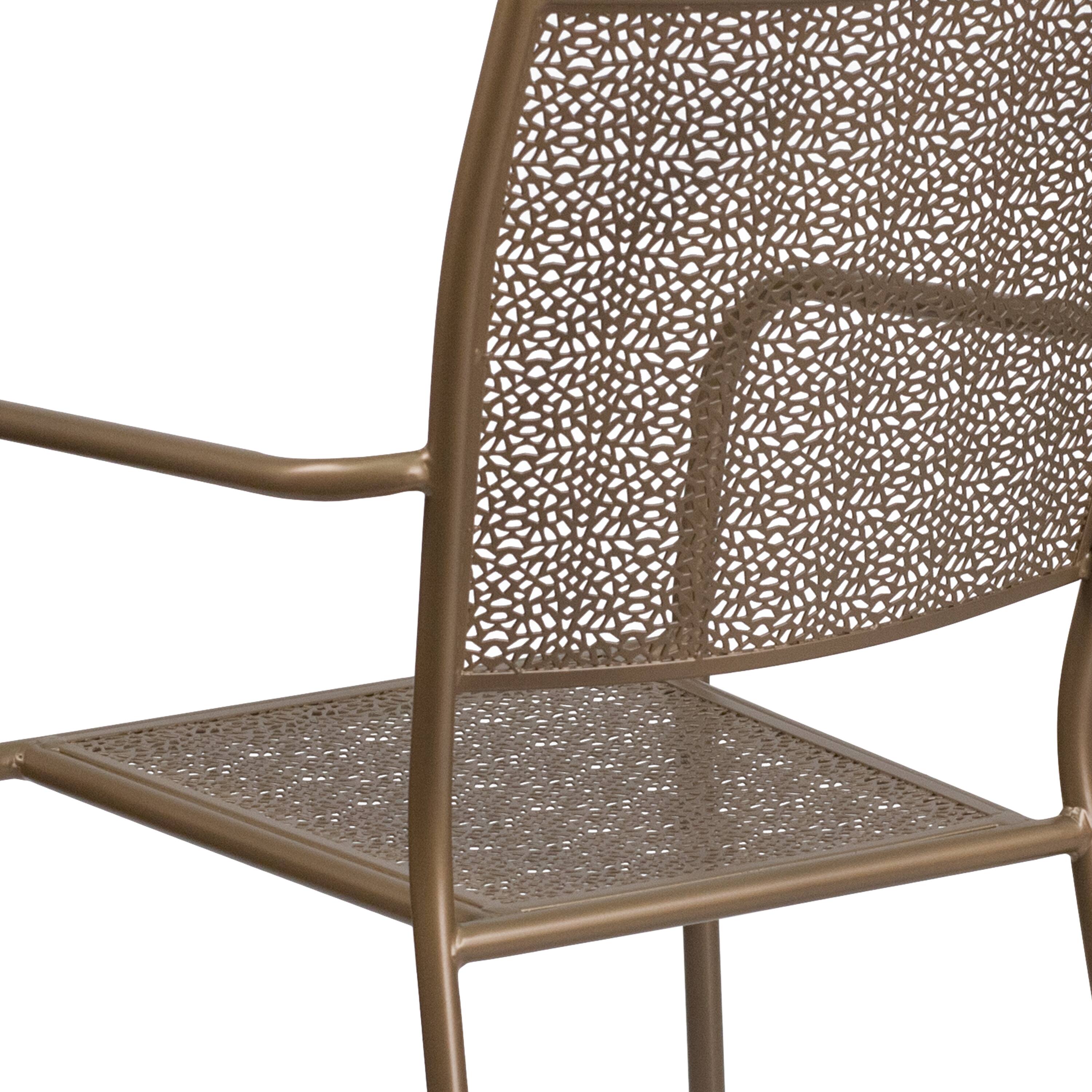 Alt View 9. Emma + Oliver - Commercial Grade Colorful Metal Patio Arm Chair with Square Back - Gold.