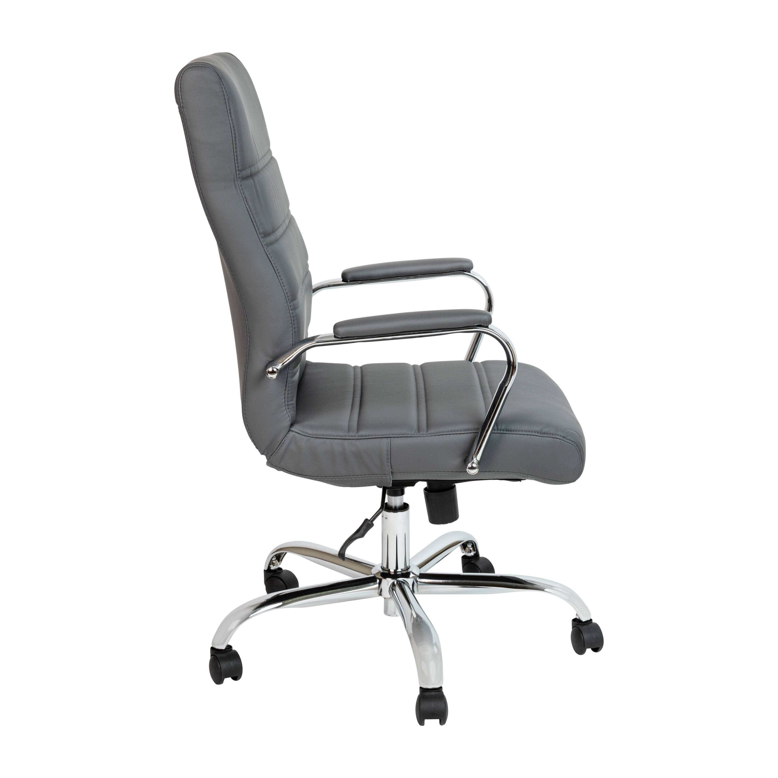 Alt View 6. Emma + Oliver - High Back Executive Swivel Office Chair with Metal Frame and Arms - Gray LeatherSoft/Chrome Frame.