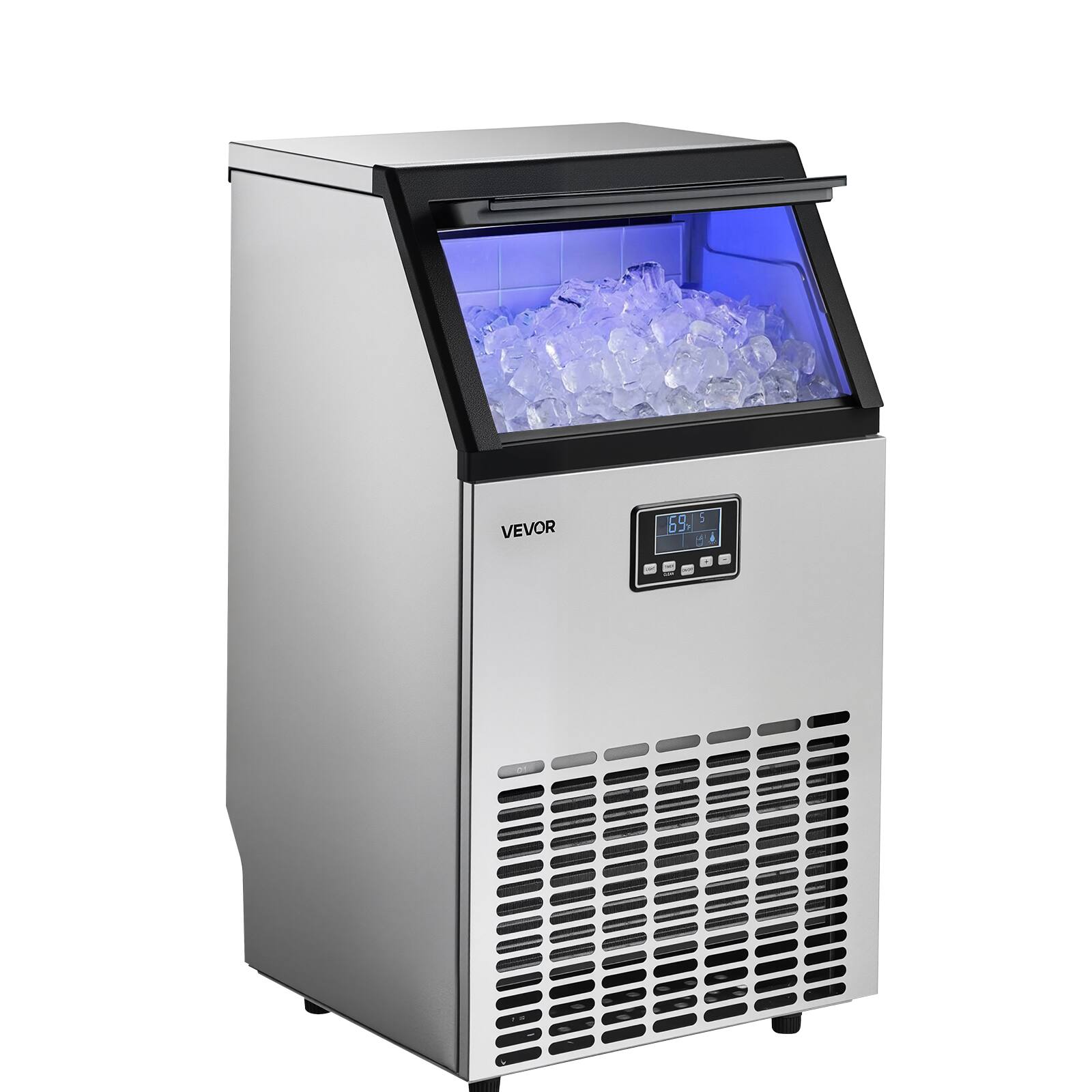 Alt View 5. VEVOR - Commercial Ice Maker Machine, 100 lbs/24h with 26 lbs Storage Capacity, Built-in/Freestanding/Under Counter - Silver.